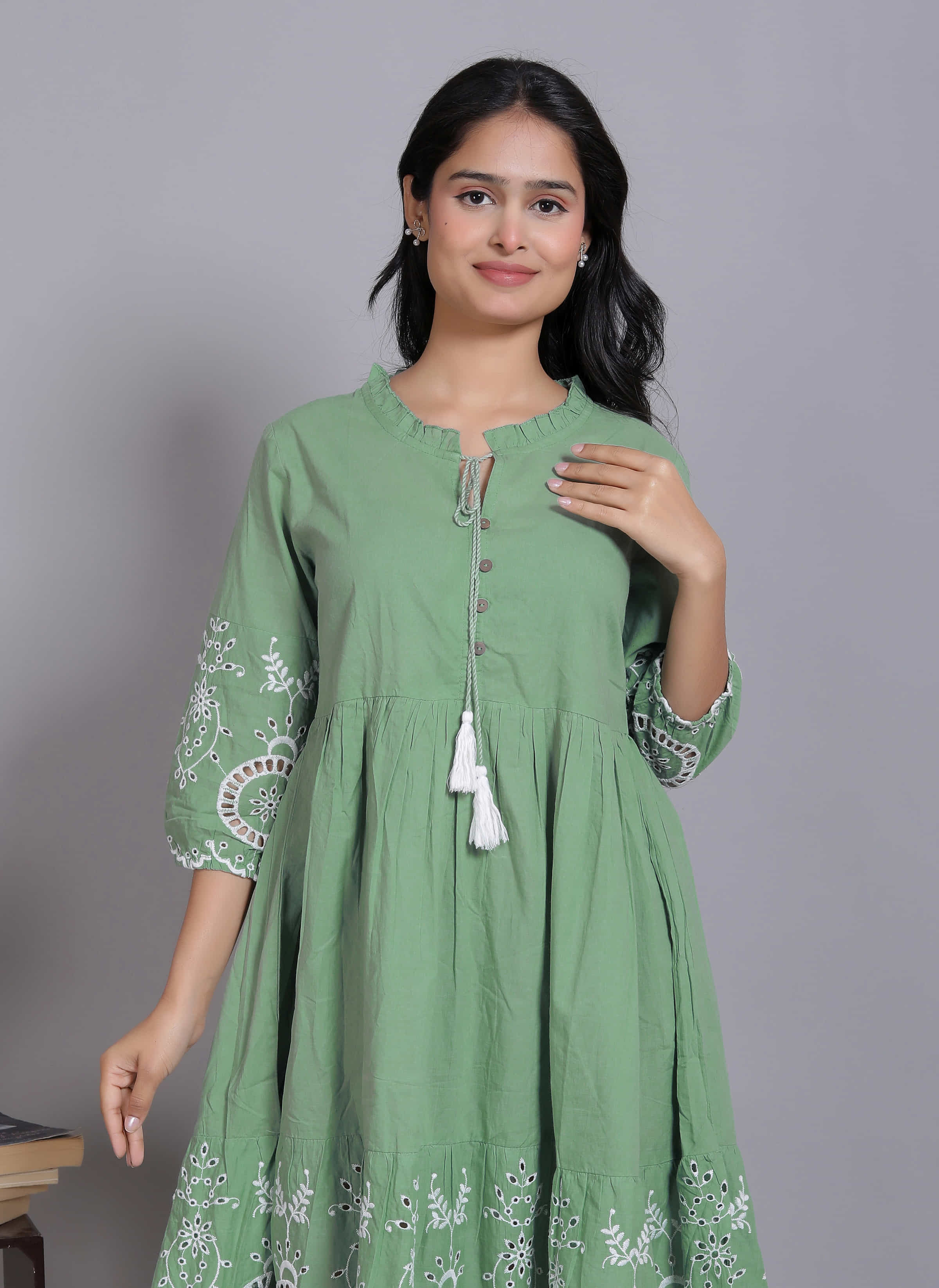 Sage Green Tiered Midi Dress