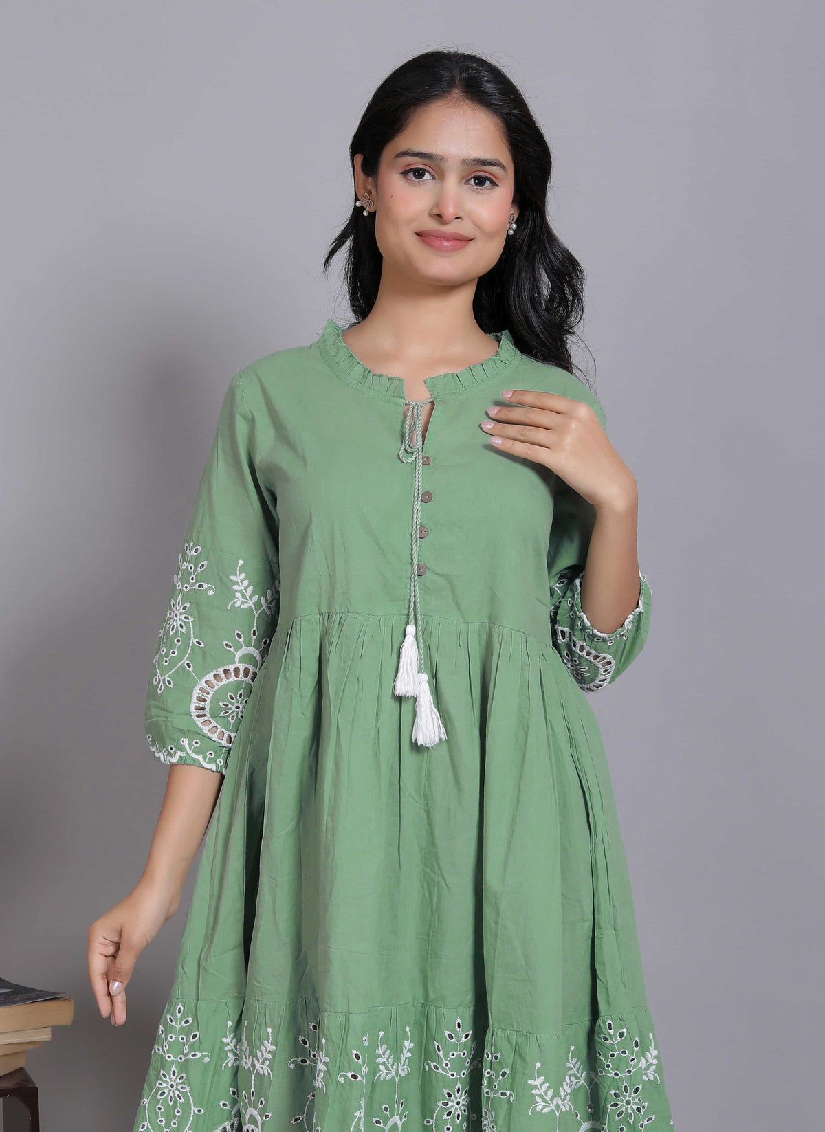 Sage Green Tiered Midi Dress