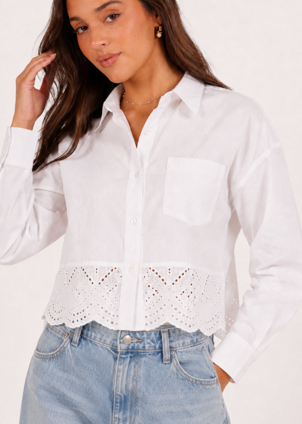 Laser Cut Collared Cotton Crop Top