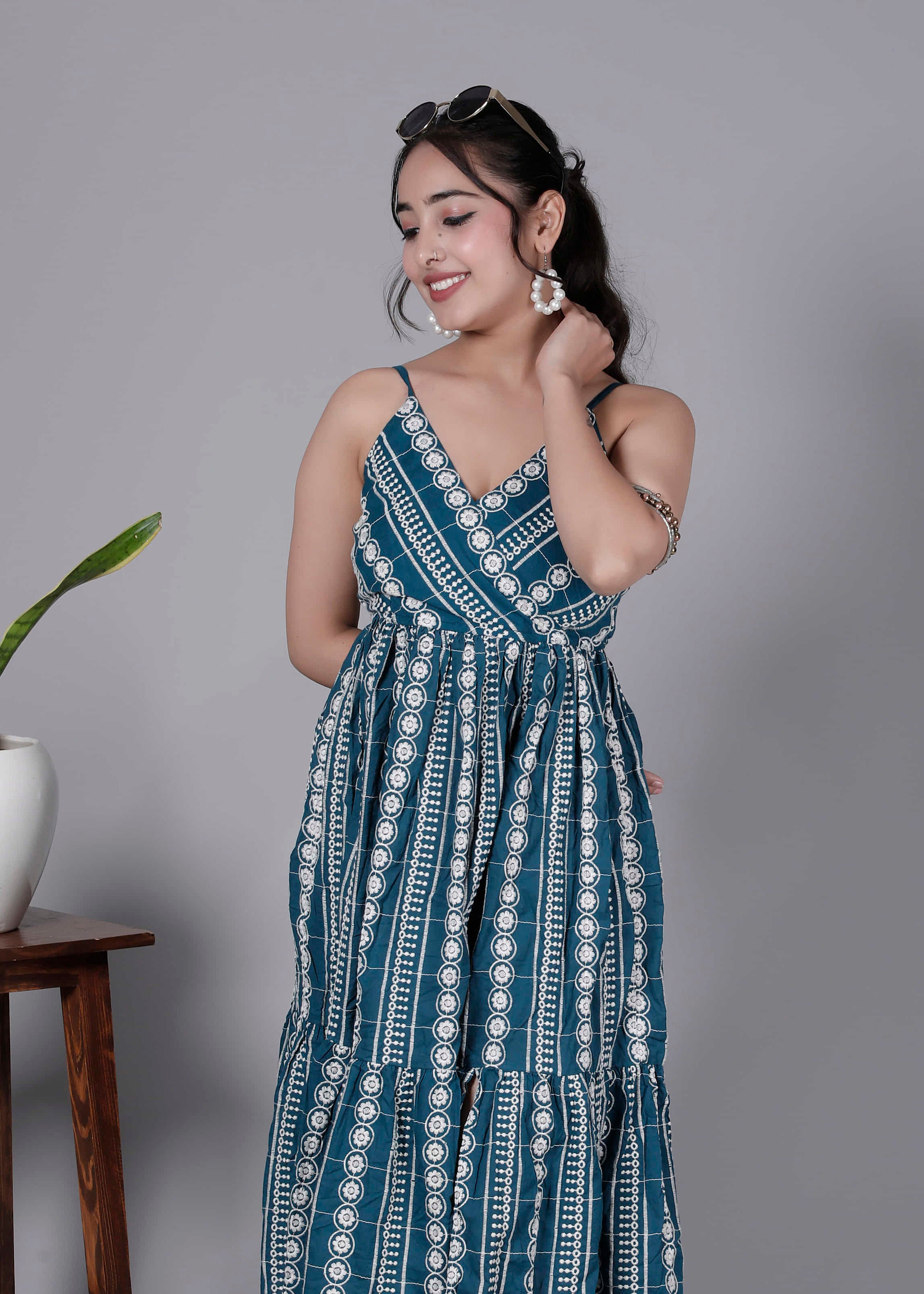 Teal Hand Embroidered Dress