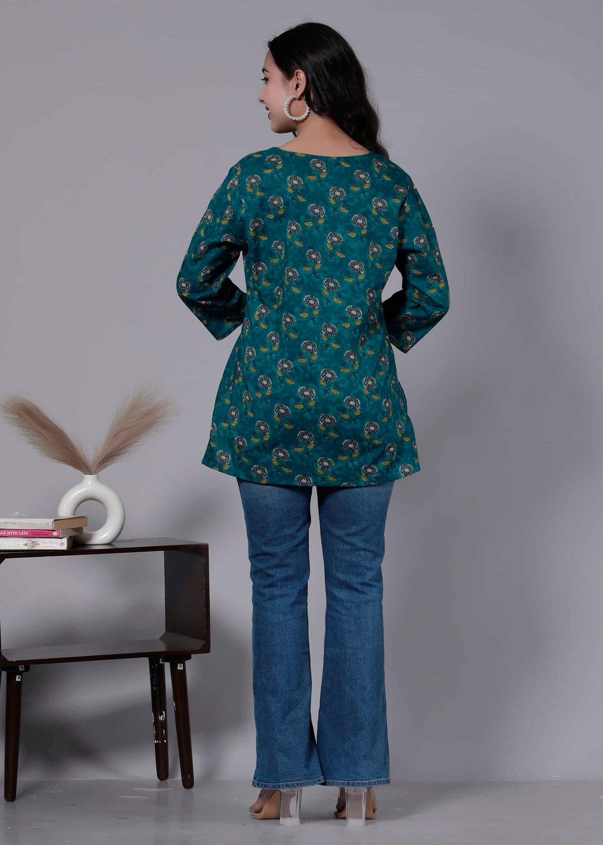 Blue Cotton Printed Kurti Top