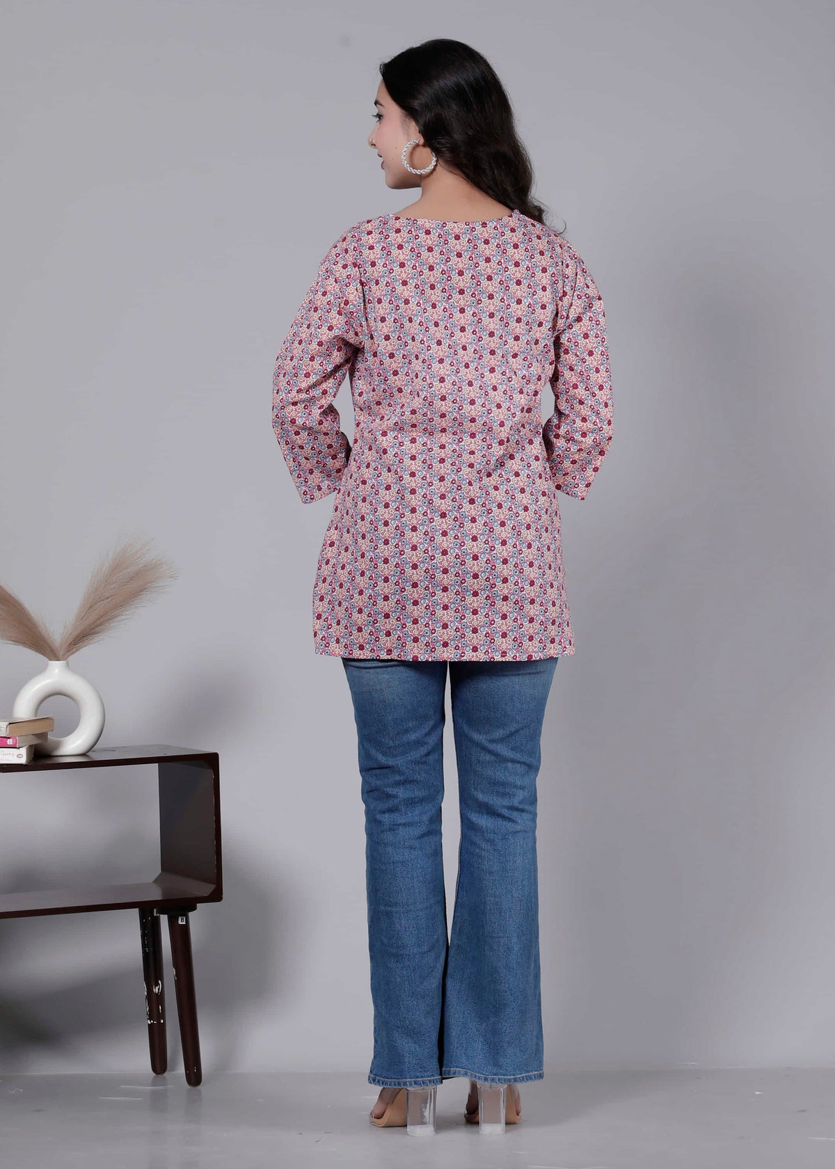Pink Cotton Printed Kurti Top