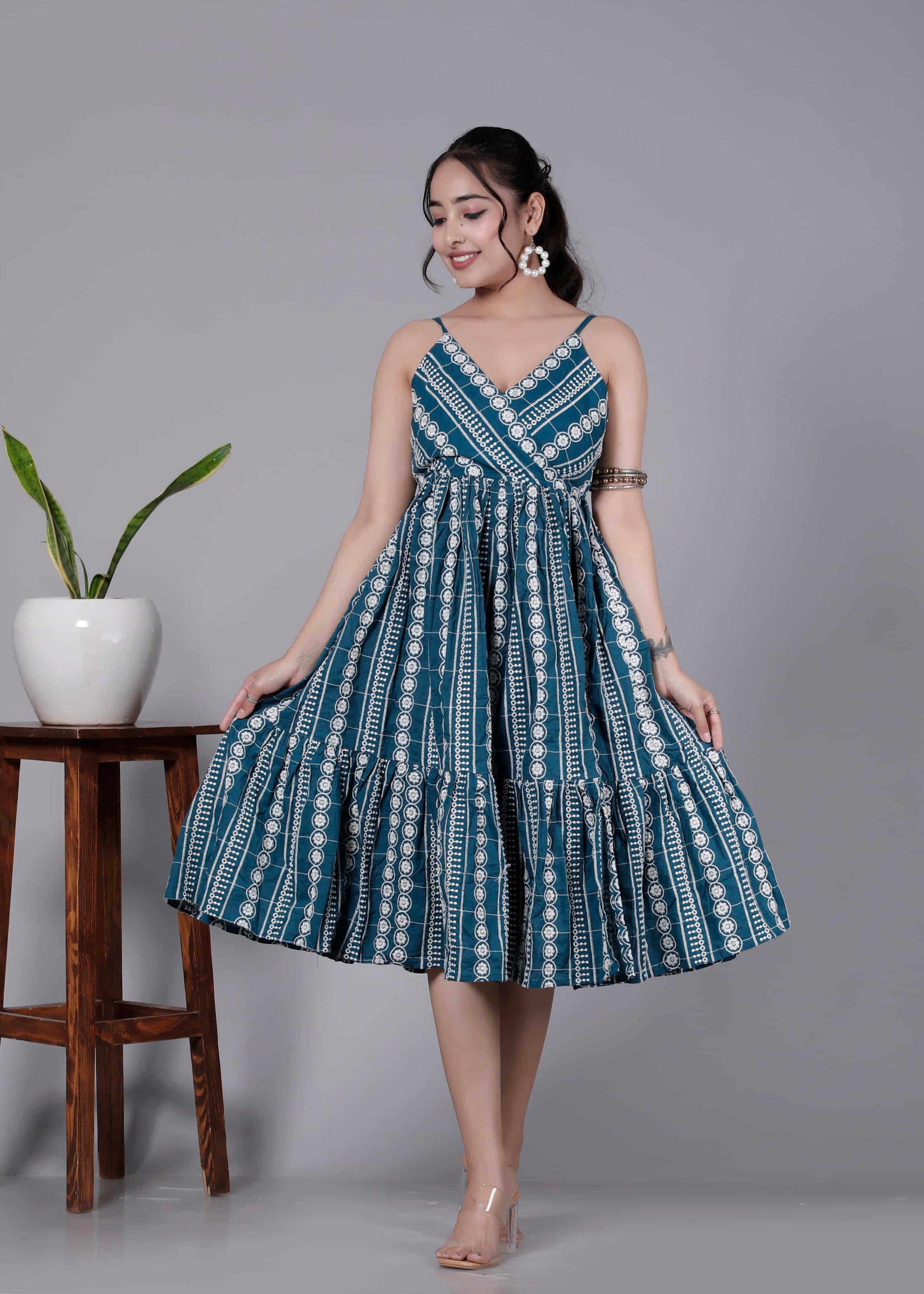 Teal Hand Embroidered Dress