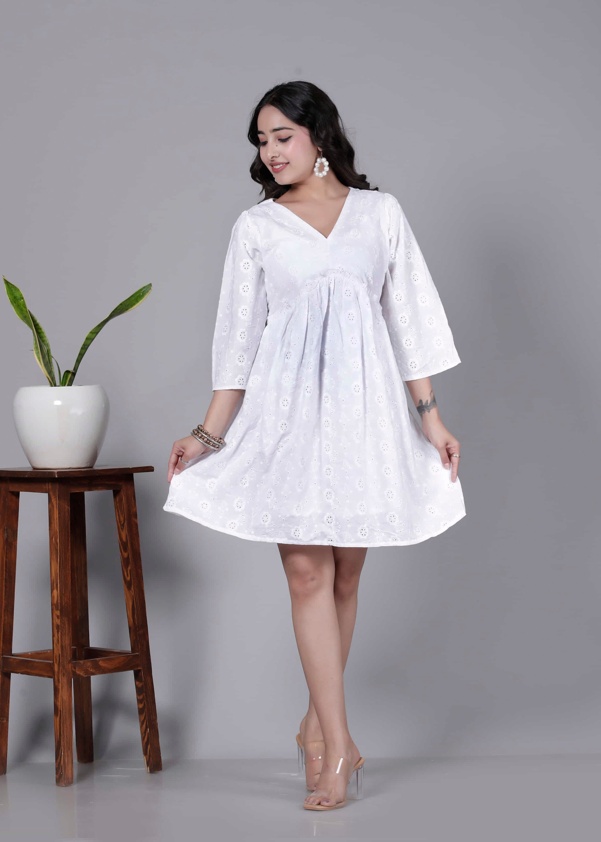White Eyelet Cotton Dress