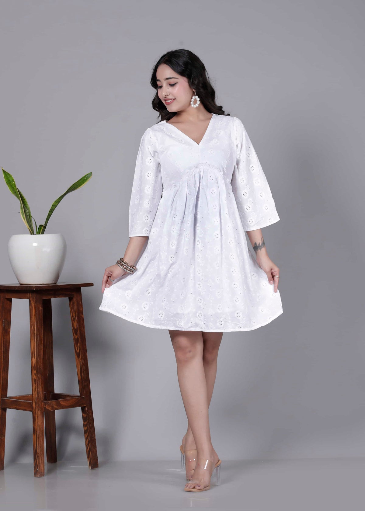 White Eyelet Cotton Dress
