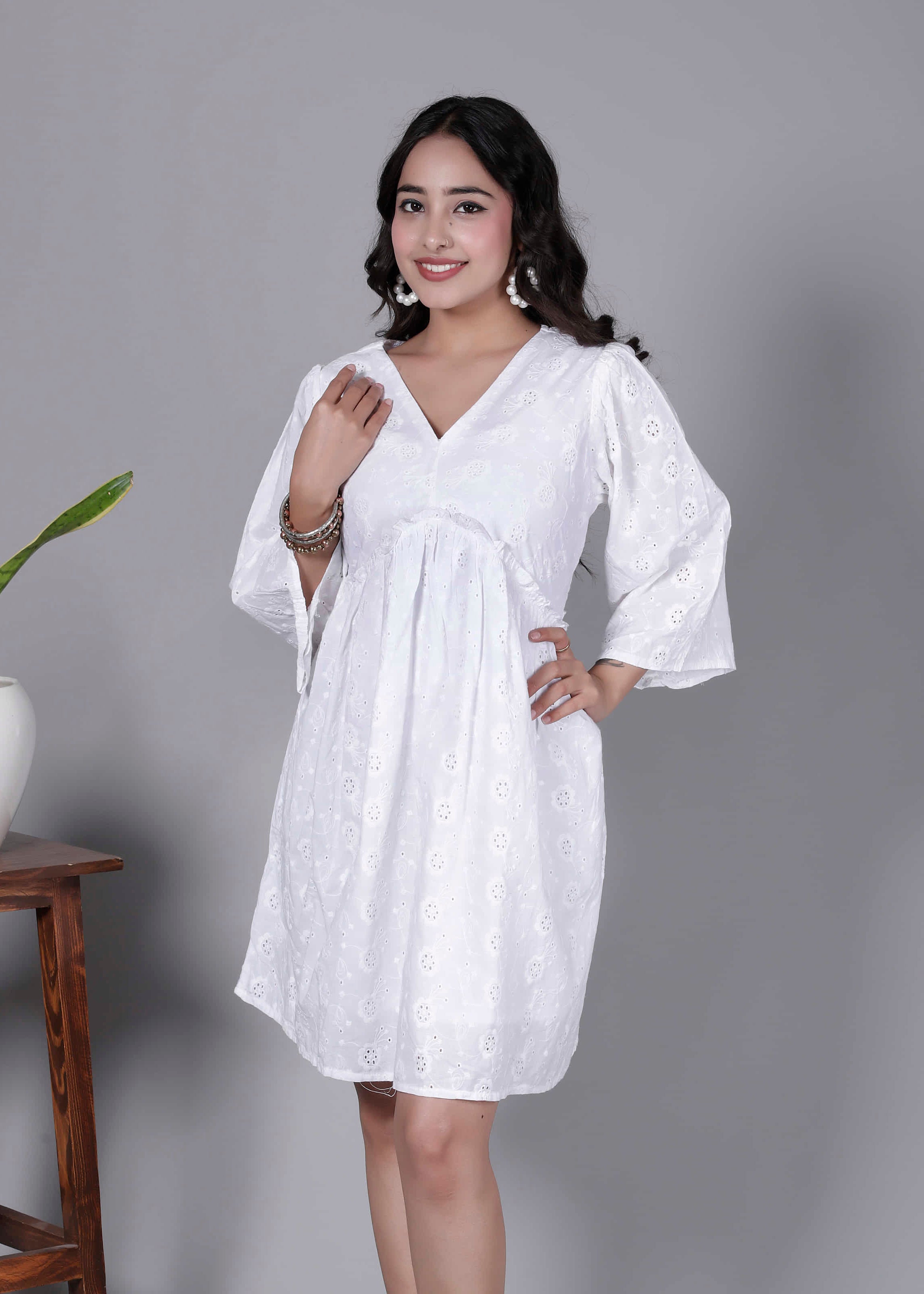 White Eyelet Cotton Dress