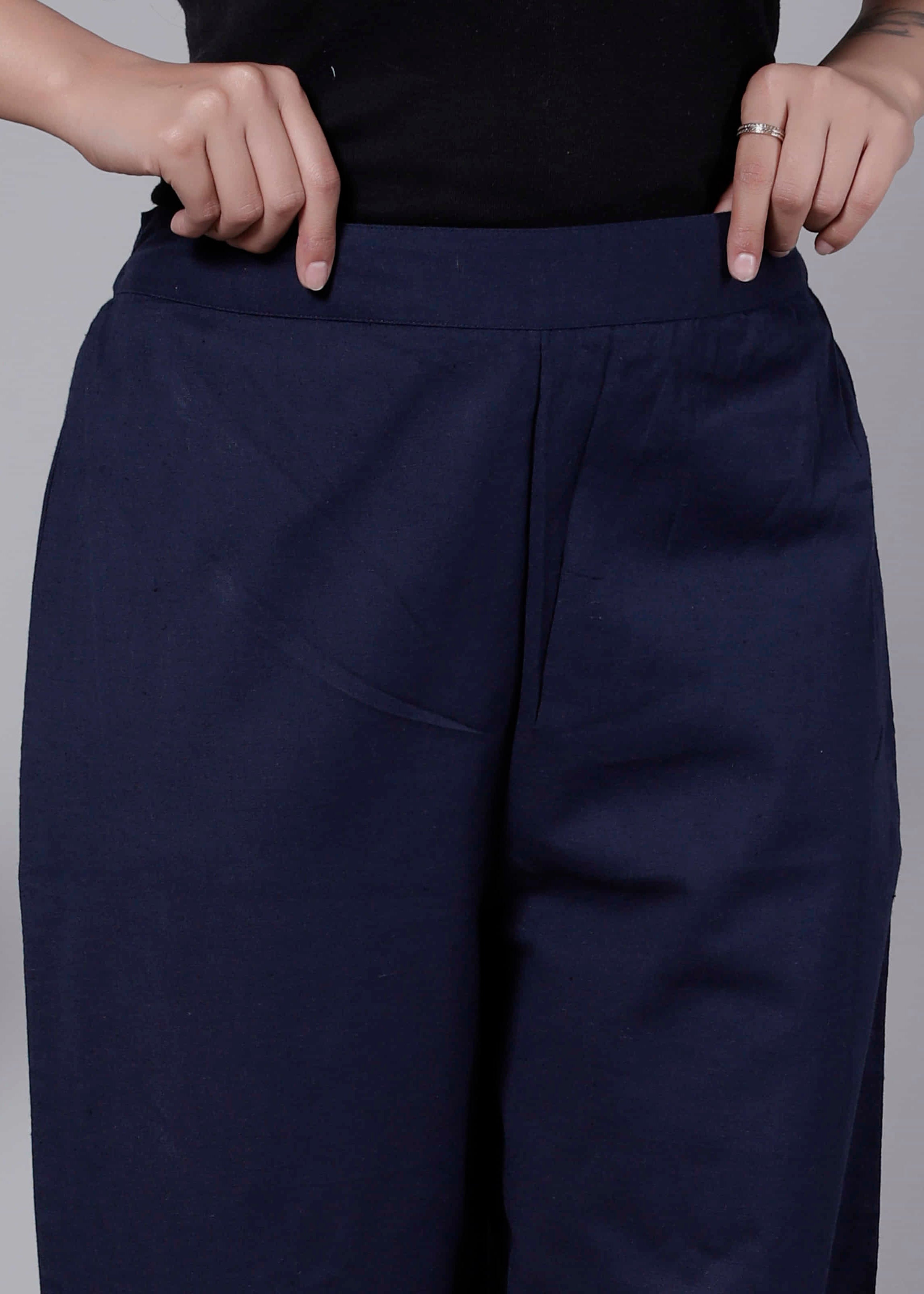 Pure Cotton Navy Blue Regular Pants