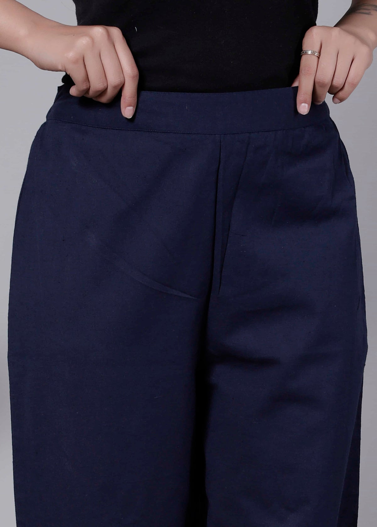 Pure Cotton Navy Blue Regular Pants