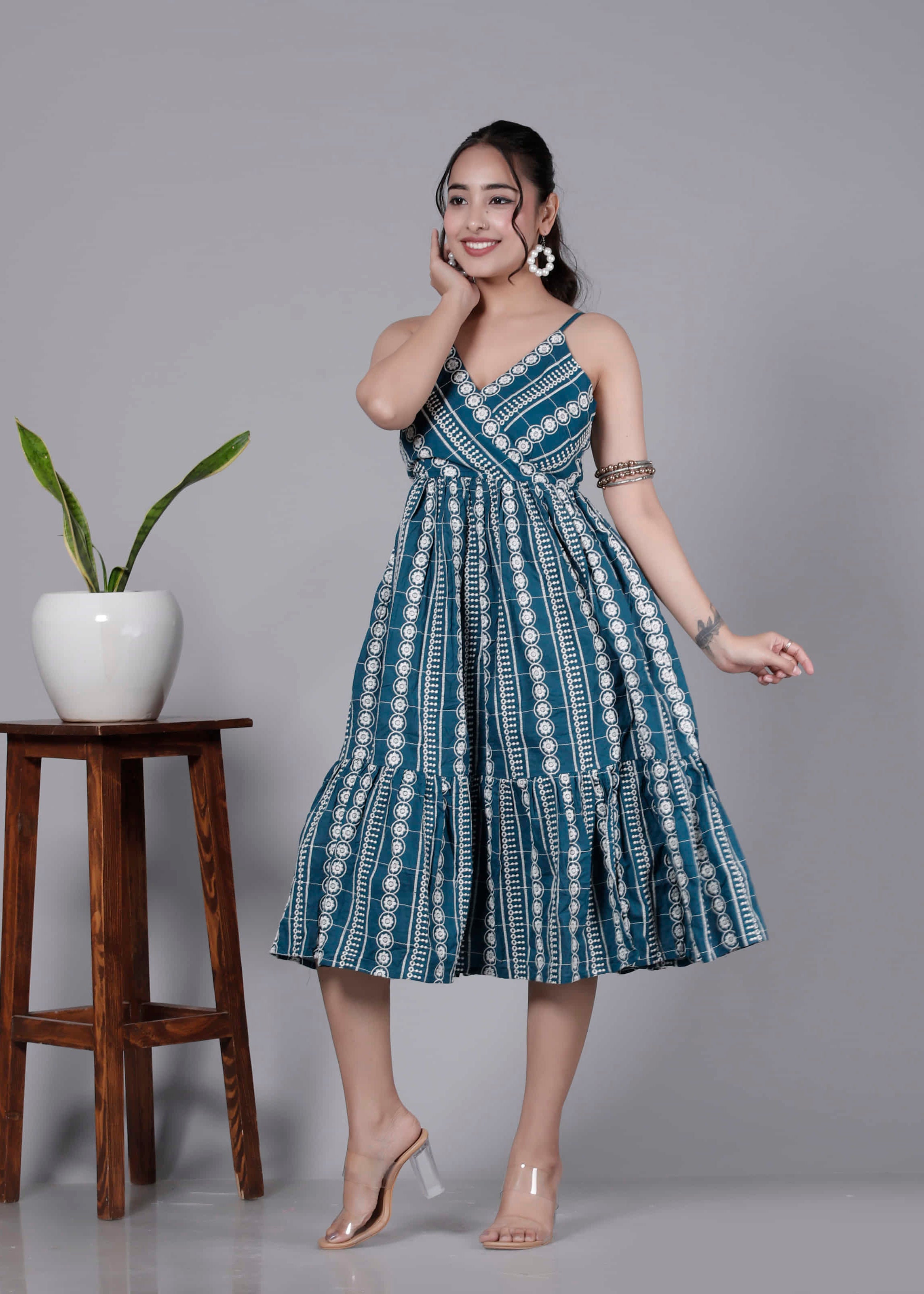 Teal Hand Embroidered Dress