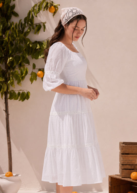 Flared Flowy White Dress