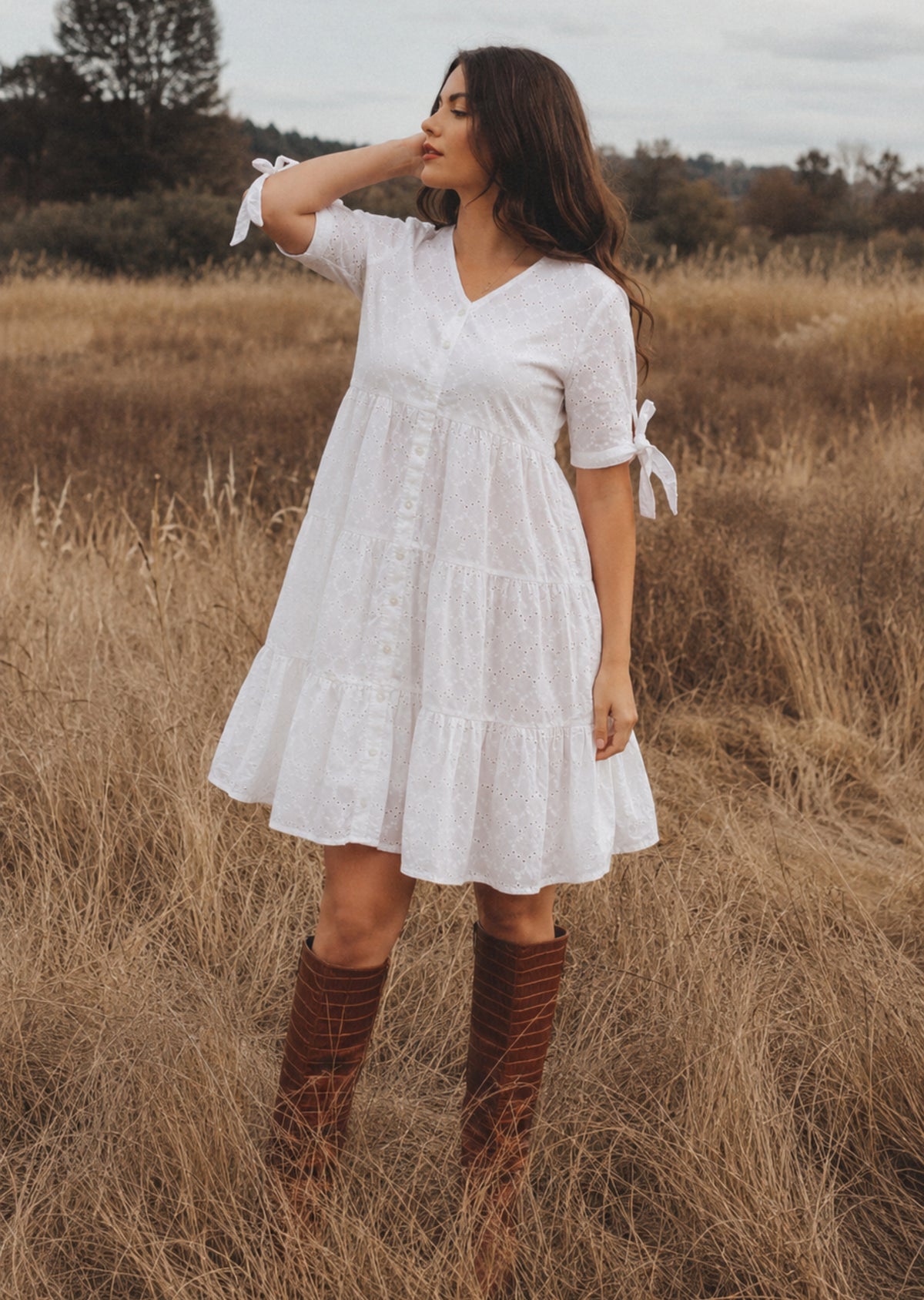 White Eyelet Embroidery Flared Summer Dress
