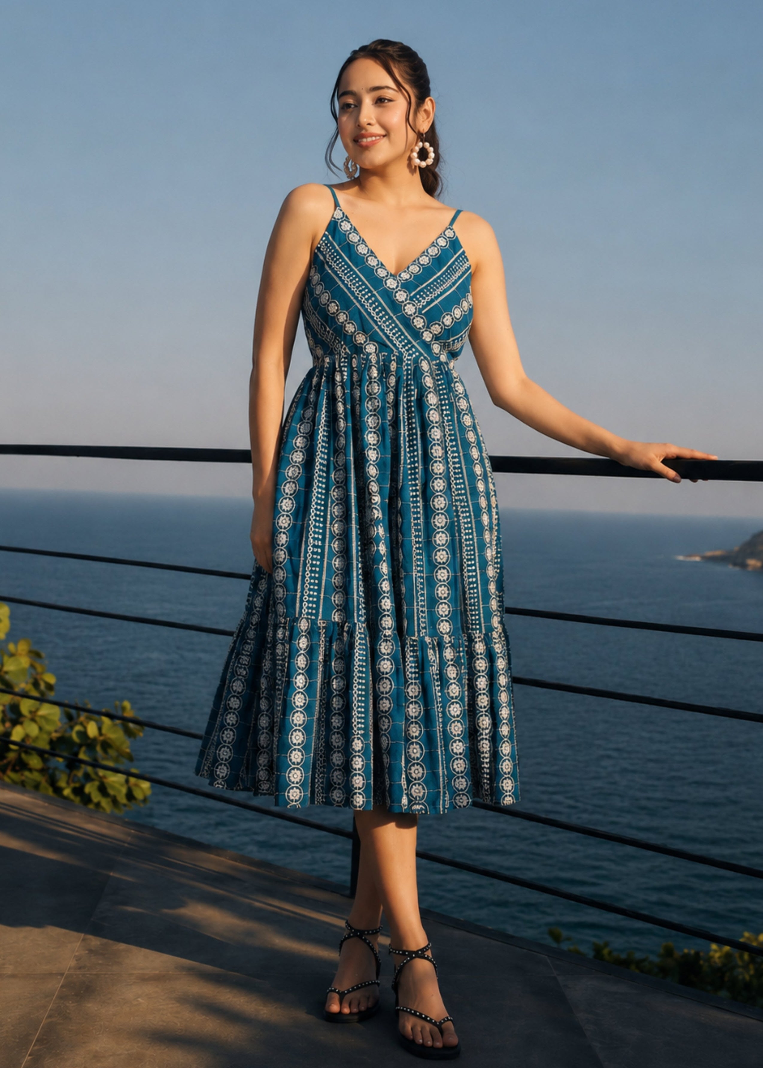 Teal Hand Embroidered Dress