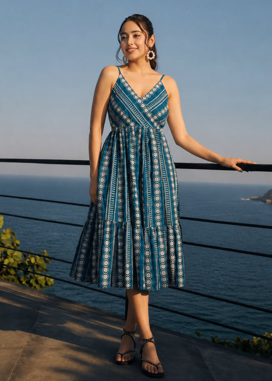 Teal Hand Embroidered Dress