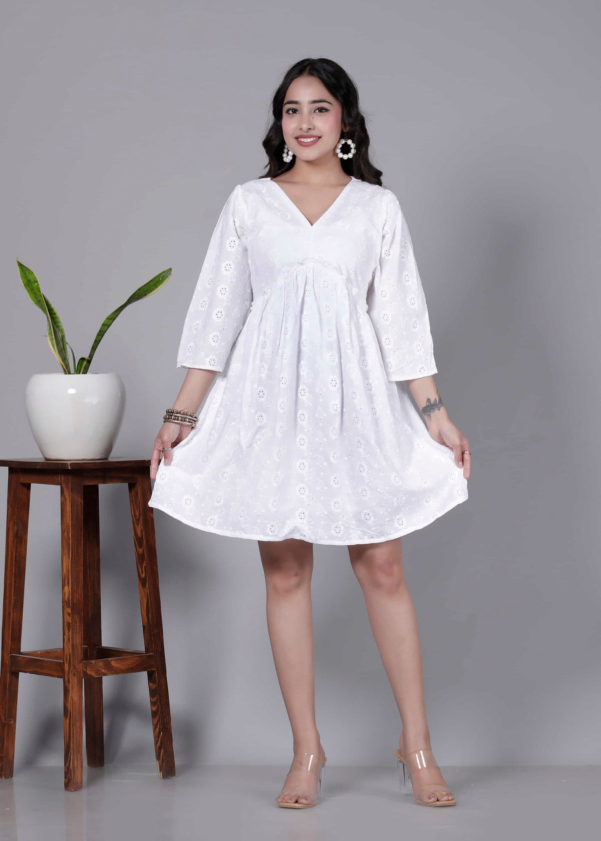 White Eyelet Cotton Dress