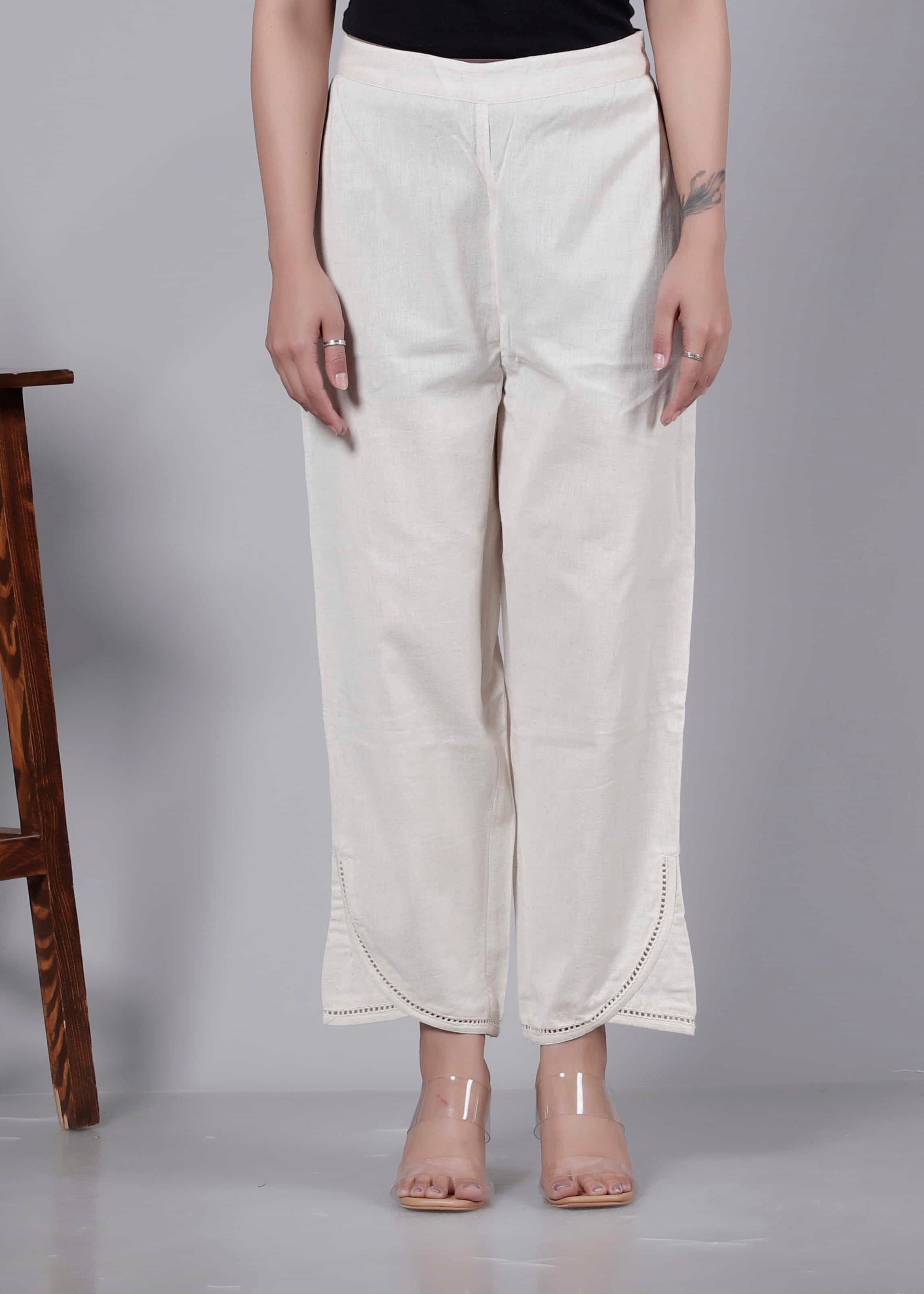 Pure Cotton Cream Regular Pants
