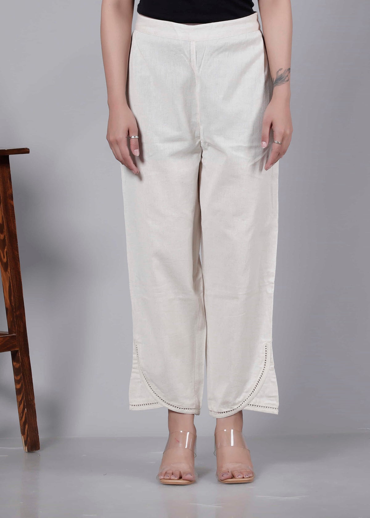 Pure Cotton Cream Regular Pants