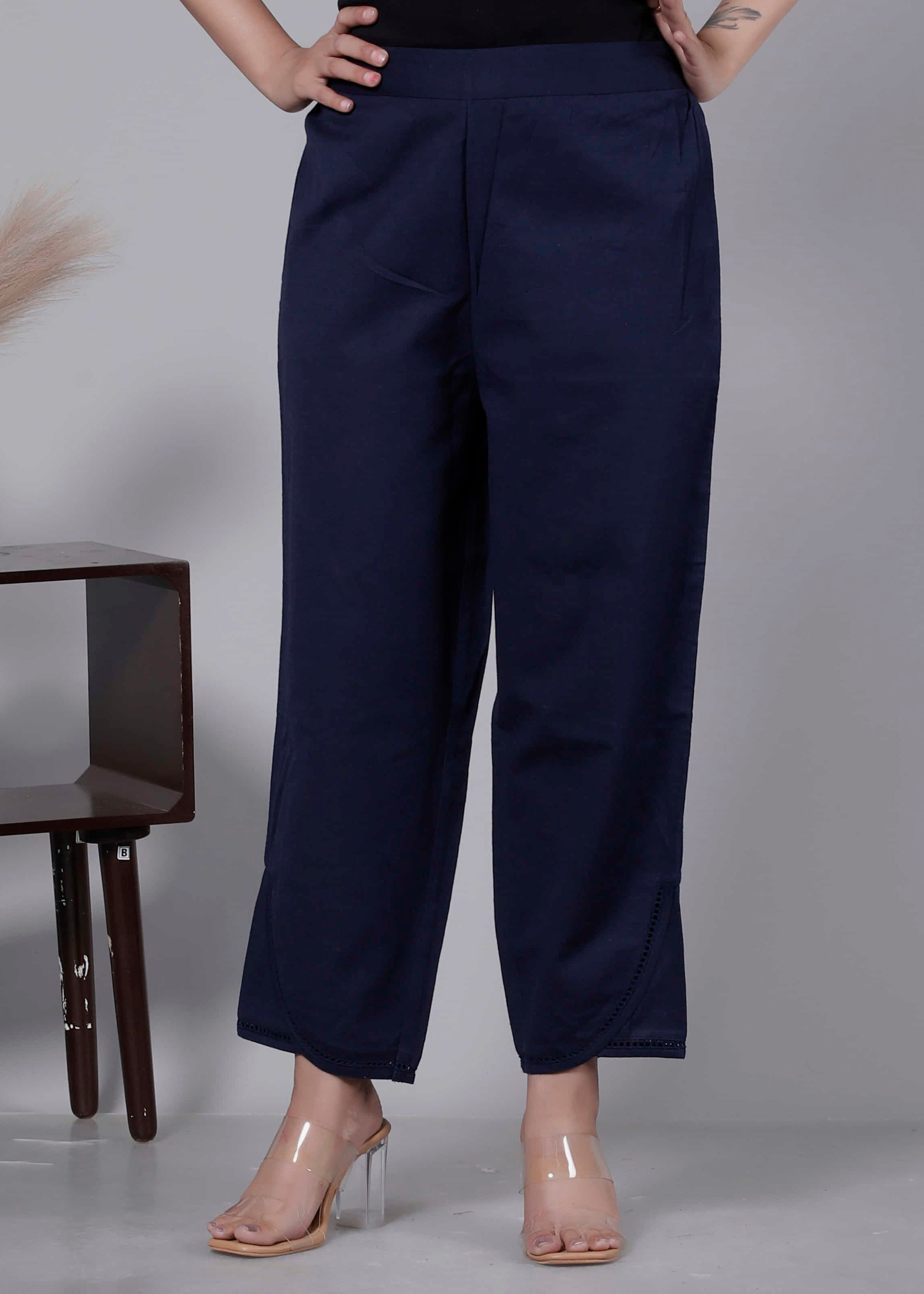 Pure Cotton Navy Blue Regular Pants