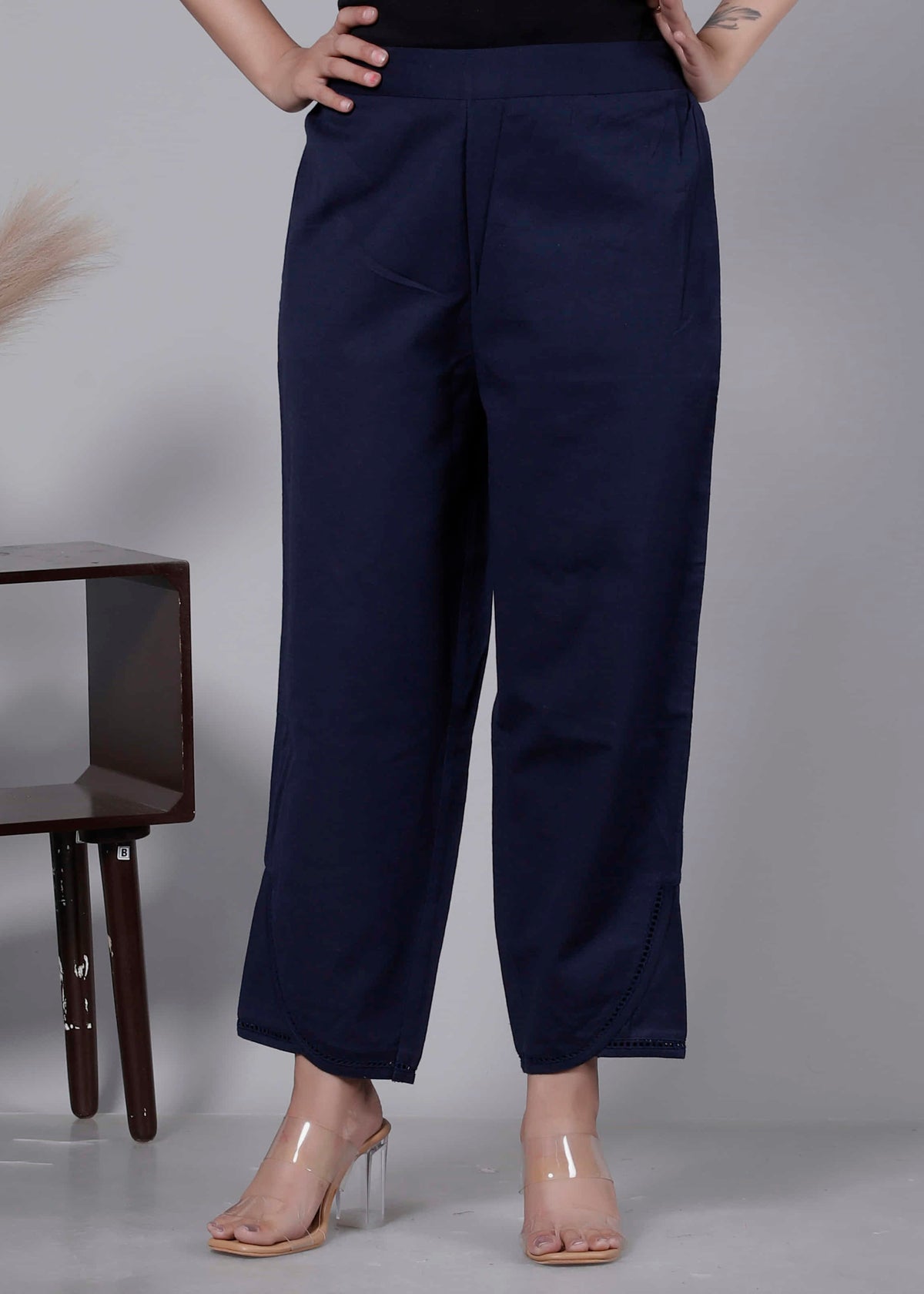 Pure Cotton Navy Blue Regular Pants