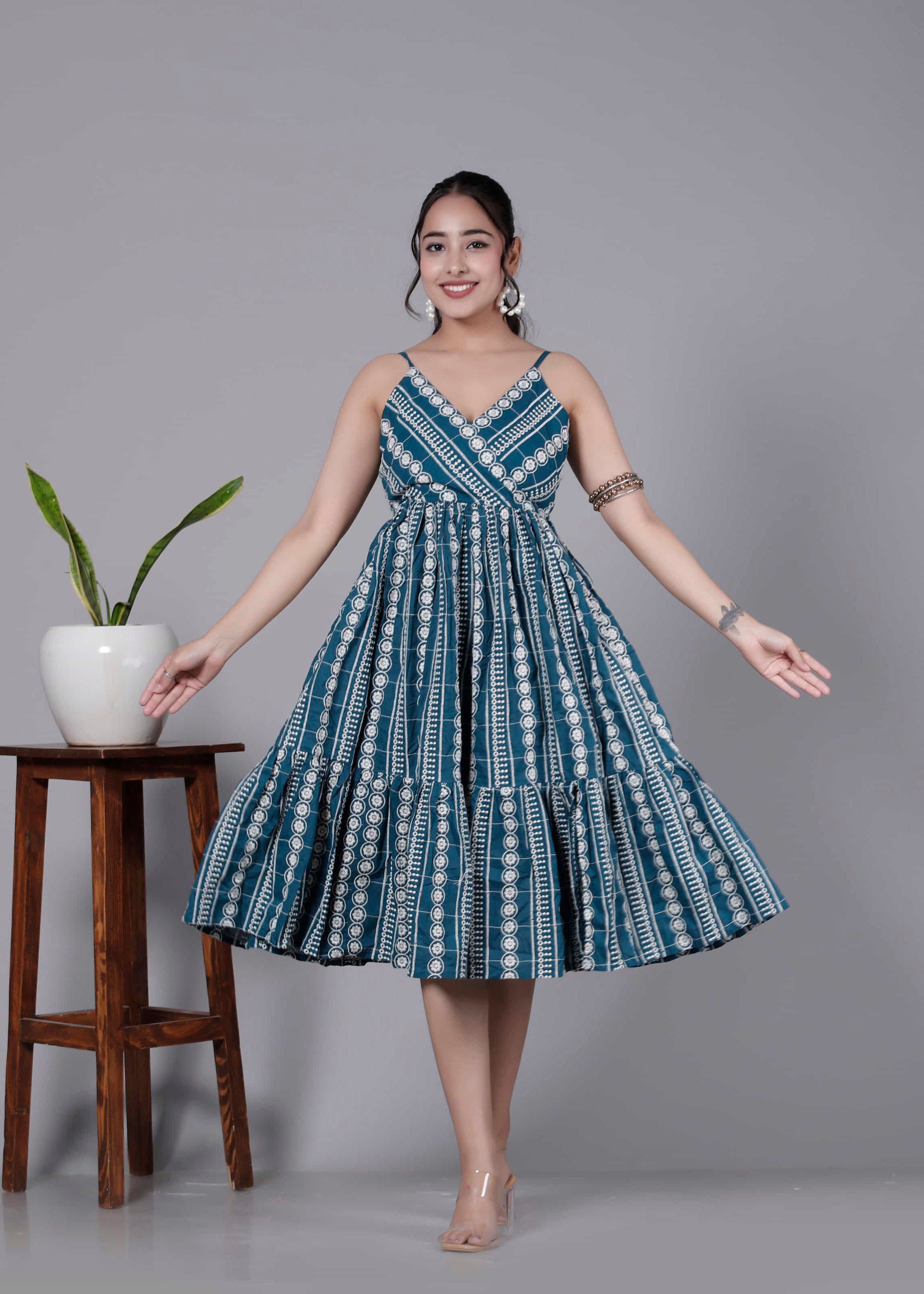 Teal Hand Embroidered Dress