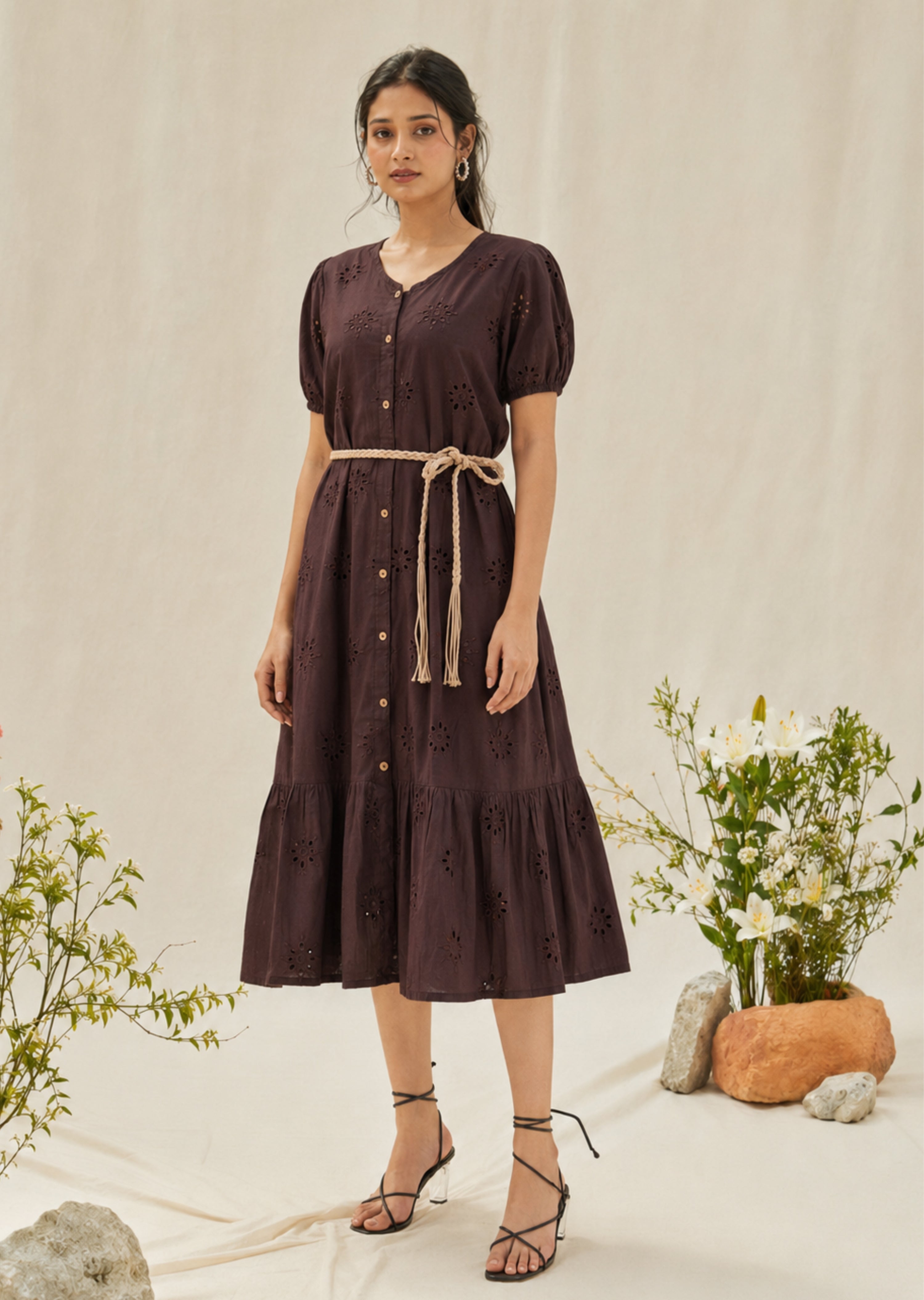 brown eyelet dress J.McLaughlin Women's Newbury Eyelet Dress Dark Brown, Size Small