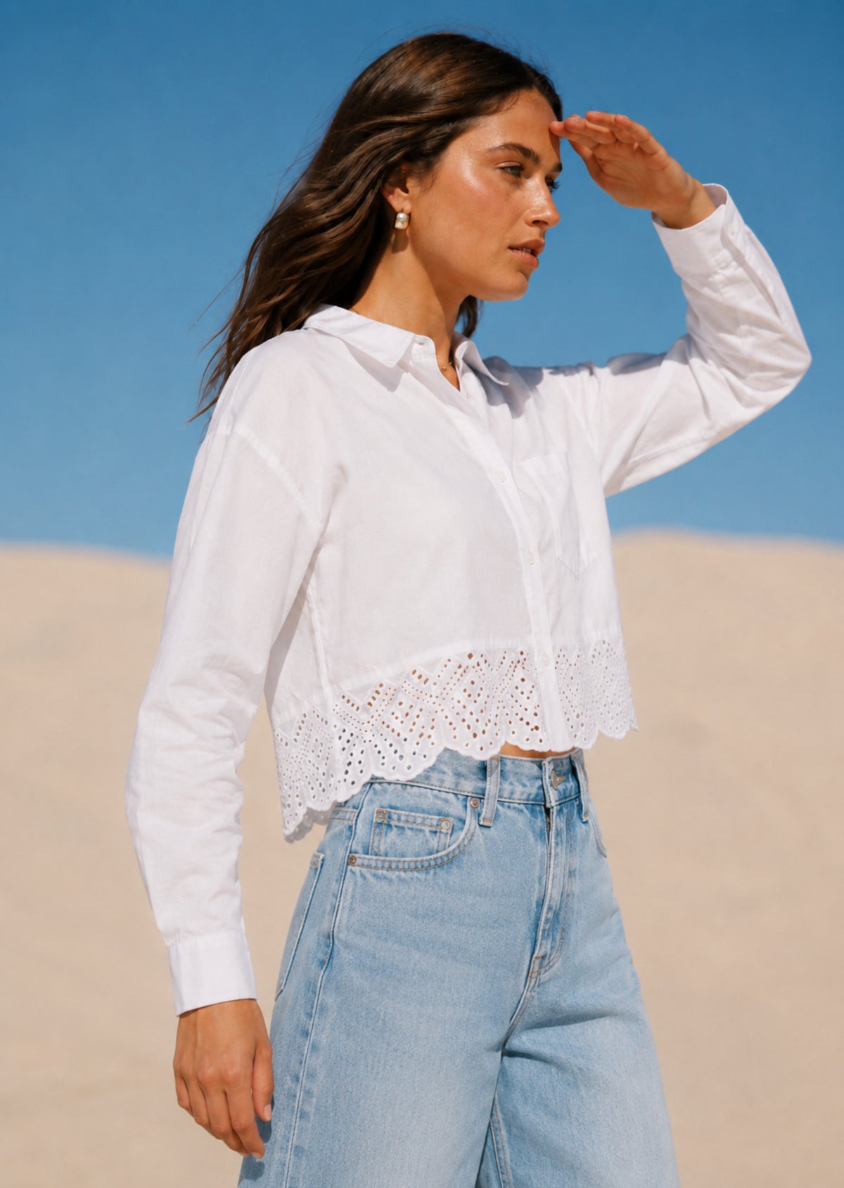 Laser Cut Collared Cotton Crop Top