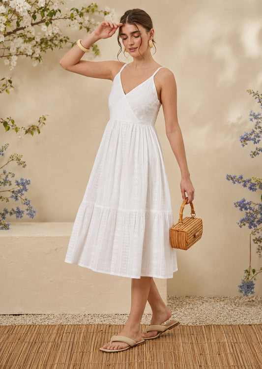 White Spaghetti Tiered Midi Dress