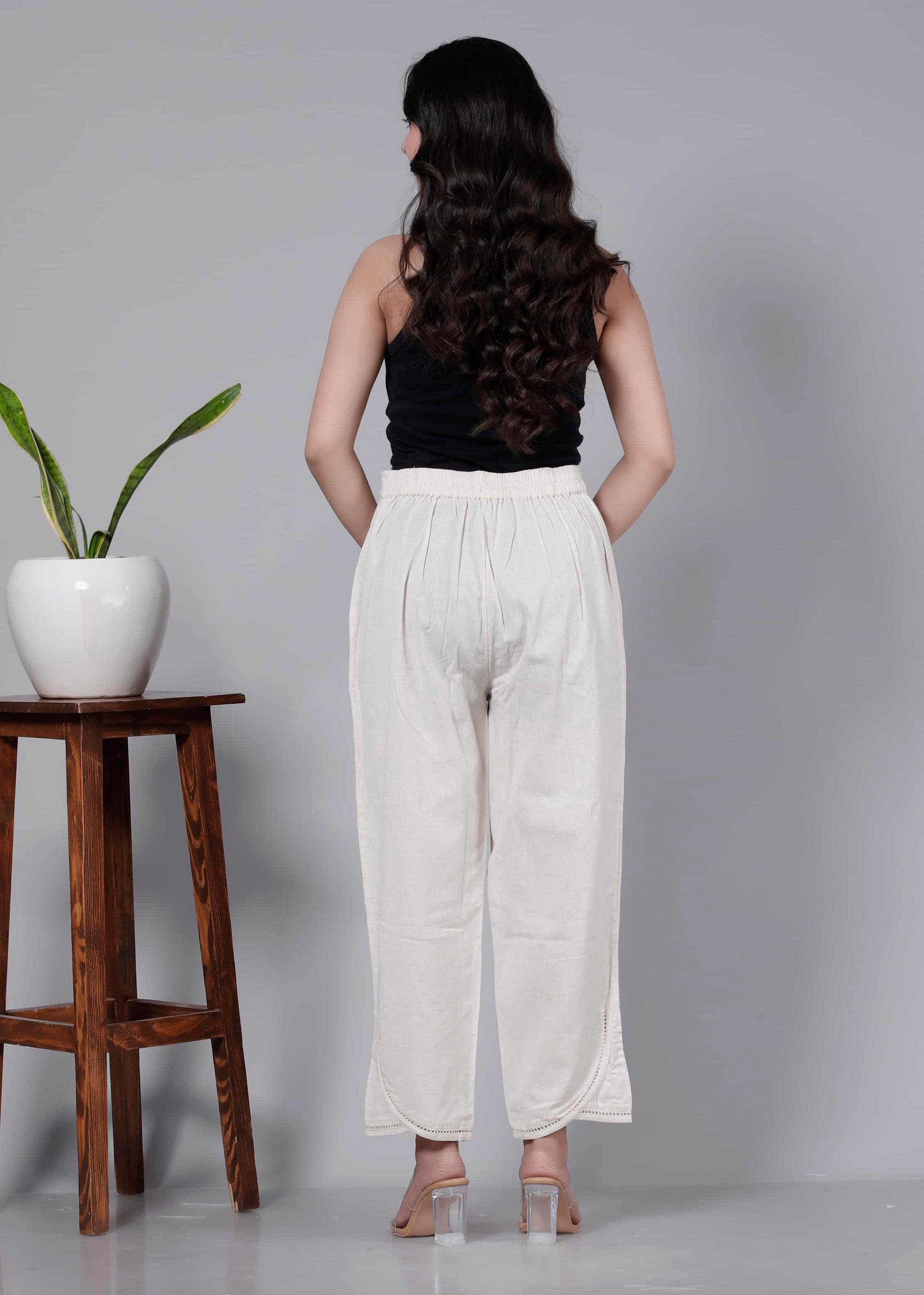 Pure Cotton Cream Regular Pants