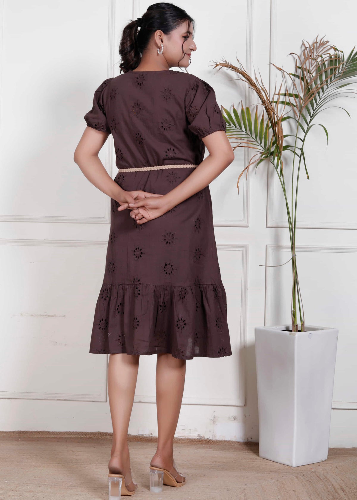 Brown Eyelet Cotton Dress