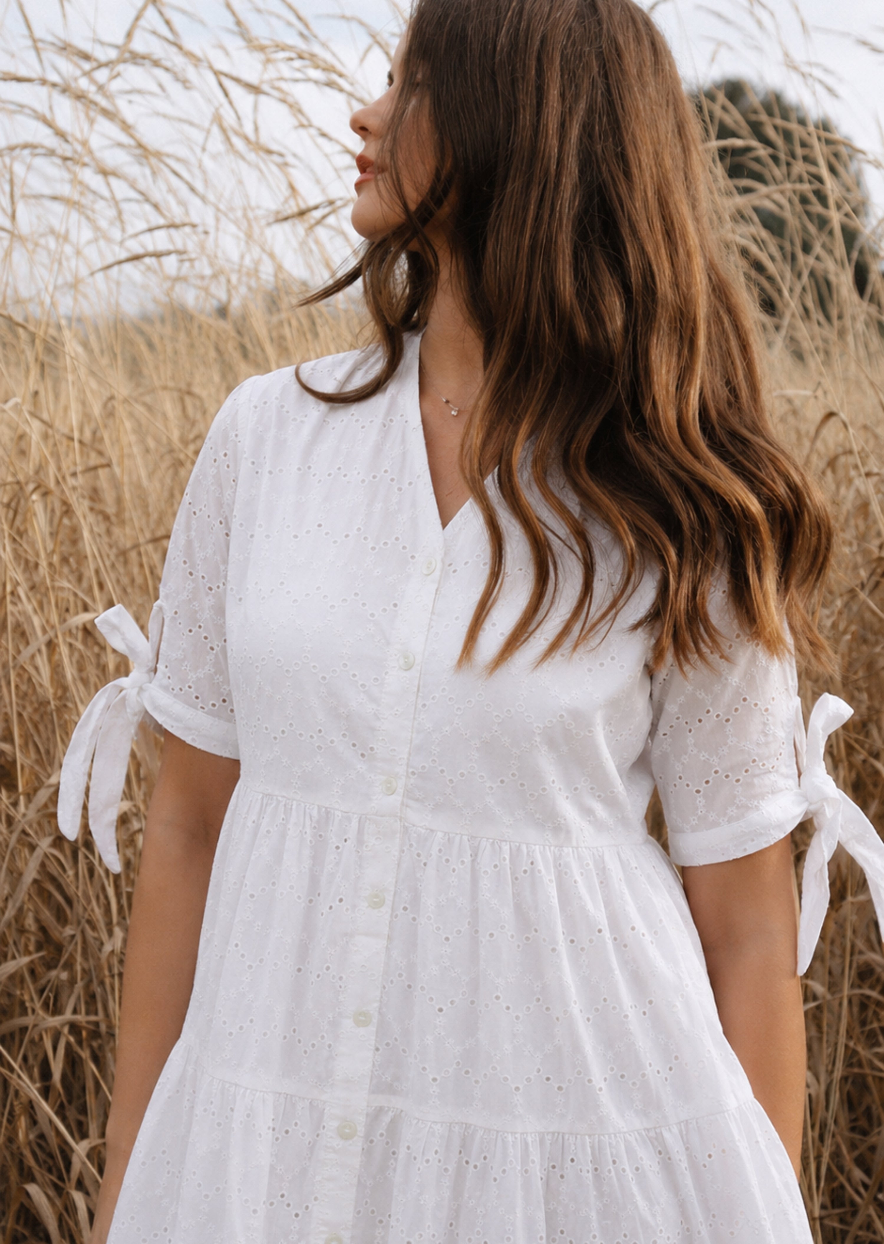 White Eyelet Embroidery Flared Summer Dress