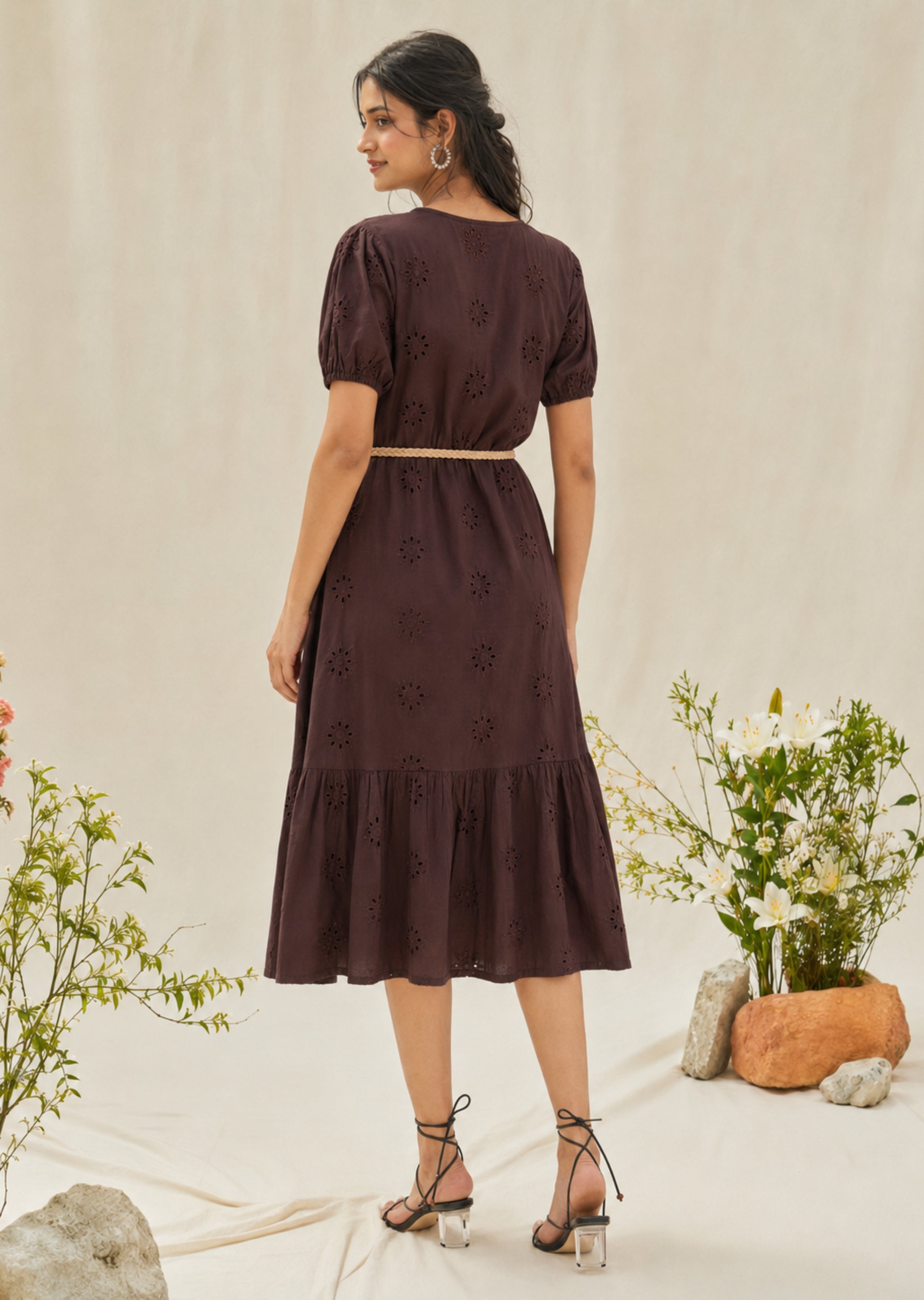 Brown Eyelet Cotton Dress
