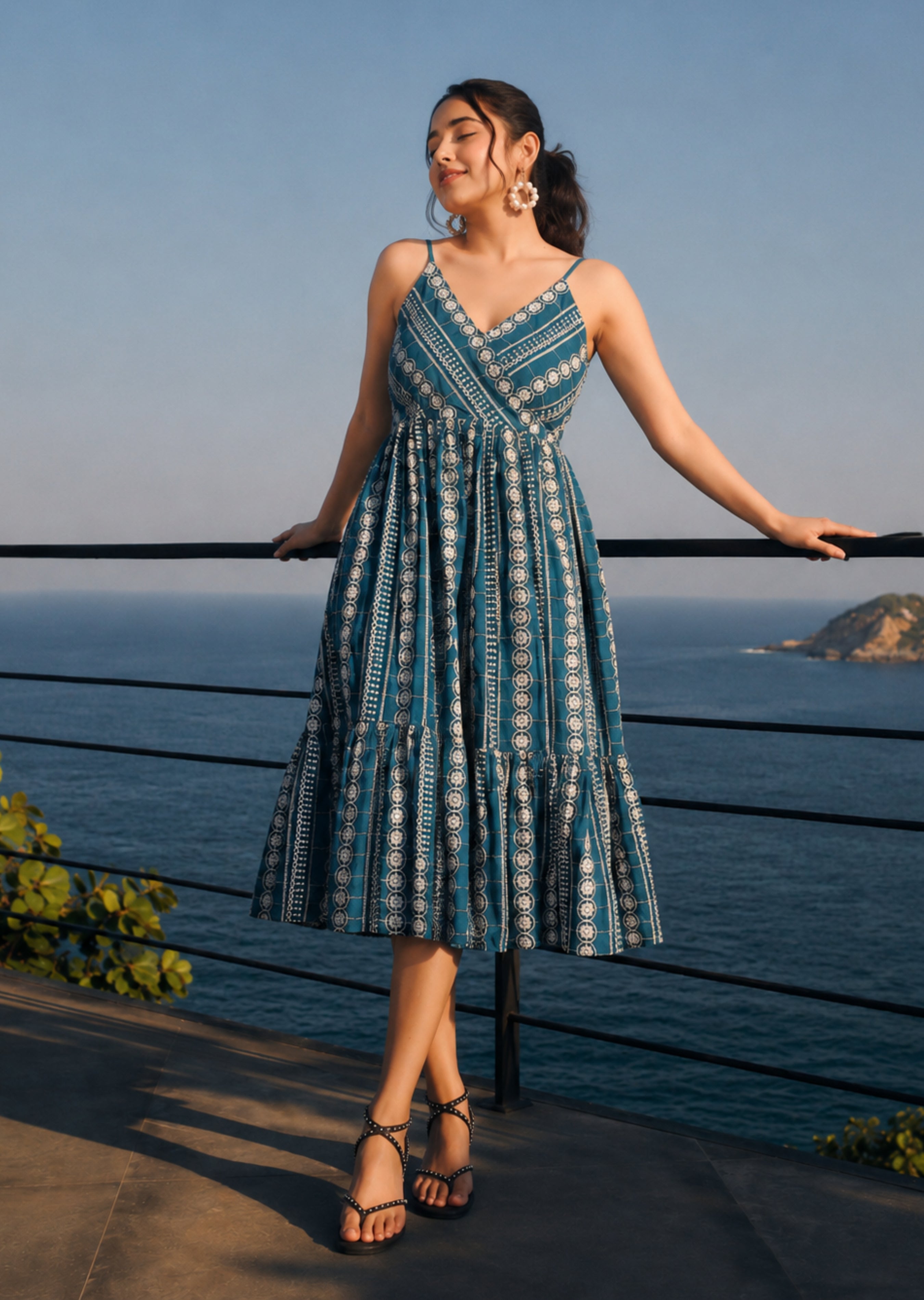 Teal Hand Embroidered Dress