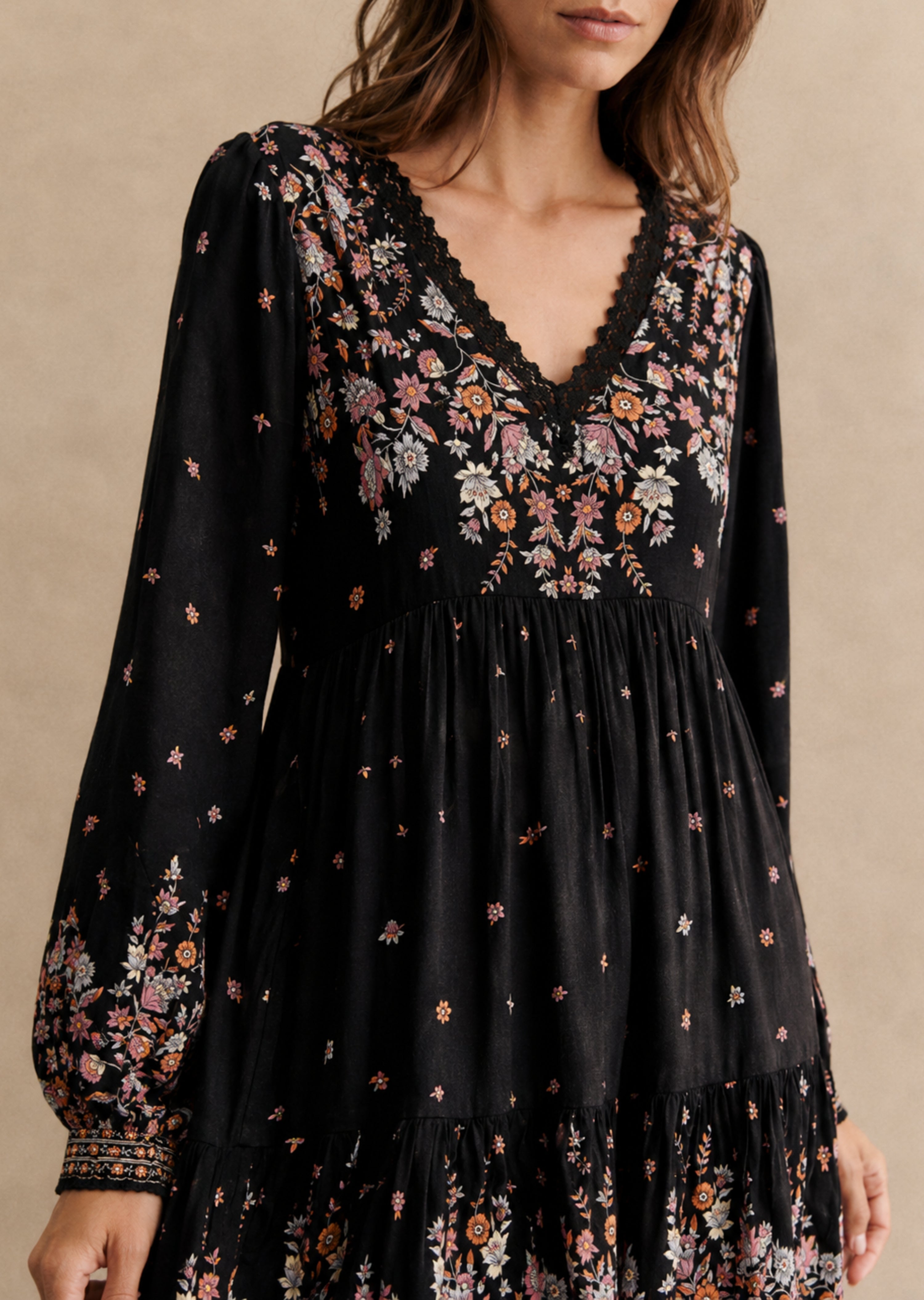Black Floral Printed Short Dress