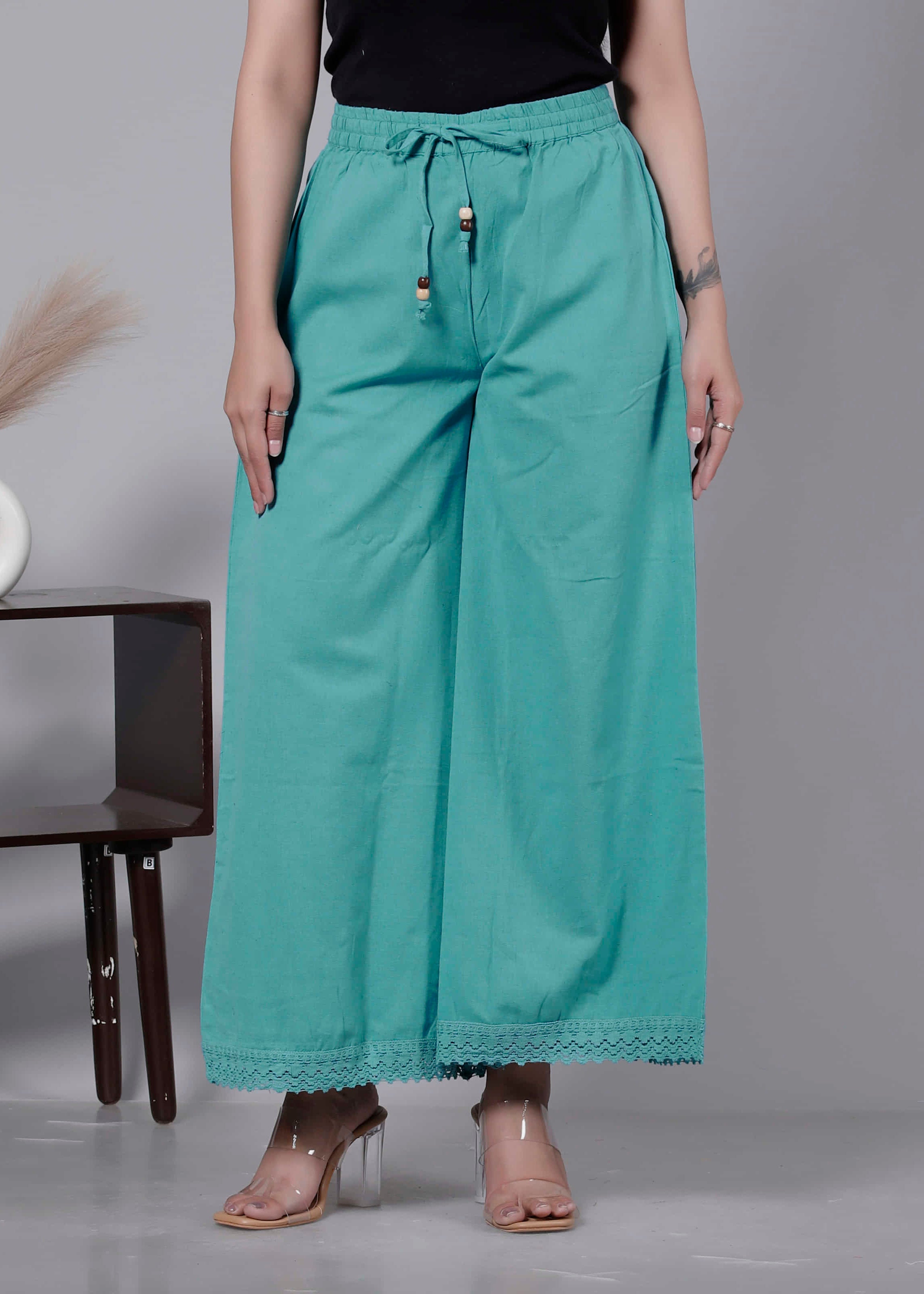 Pure Cotton Teal Green Palazzo Pants