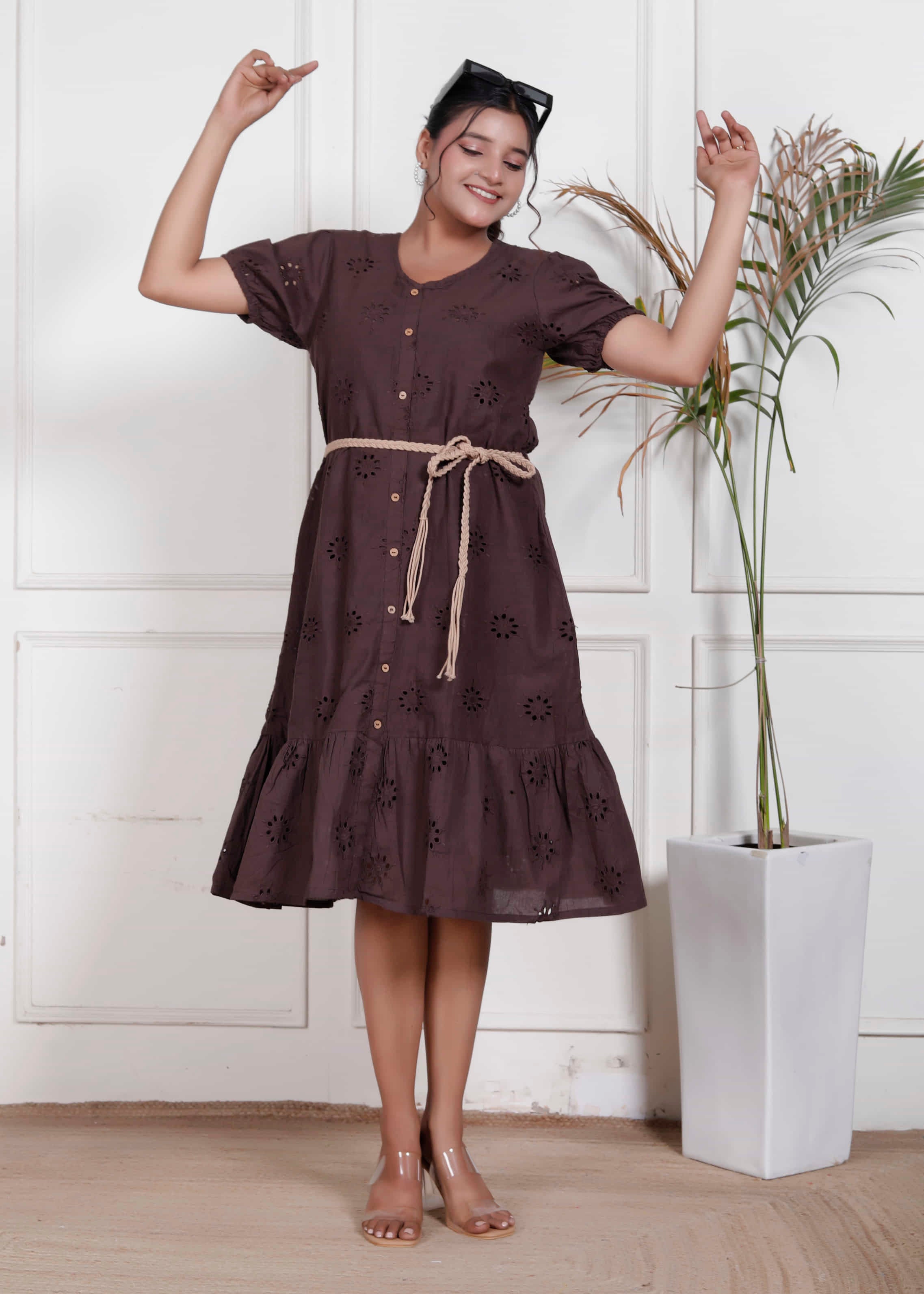 Brown Eyelet Cotton Dress