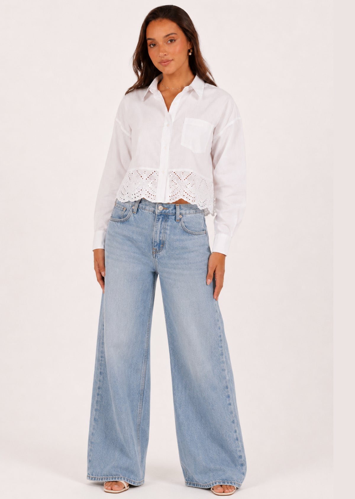 Laser Cut Collared Cotton Crop Top