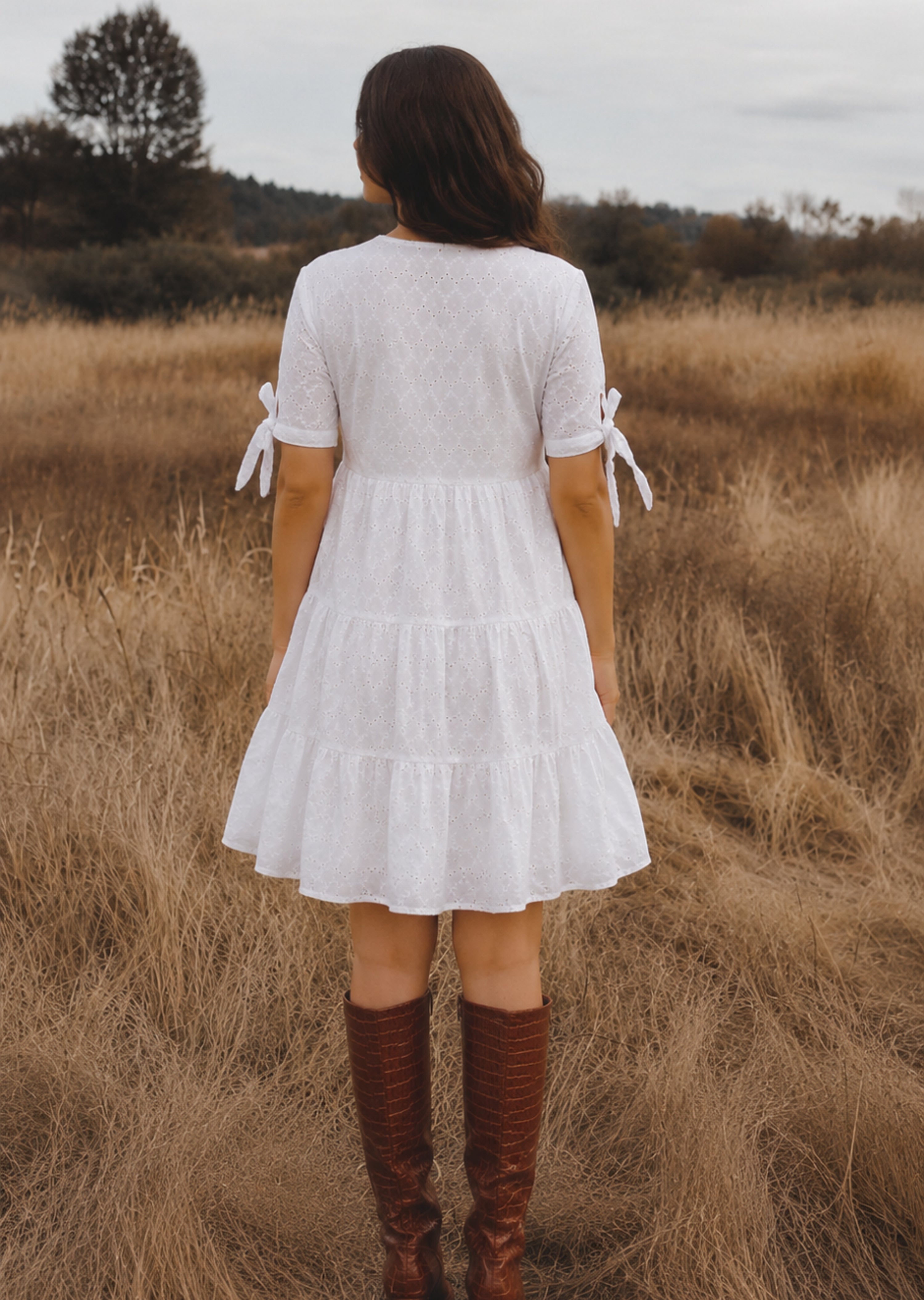 White Eyelet Embroidery Flared Summer Dress