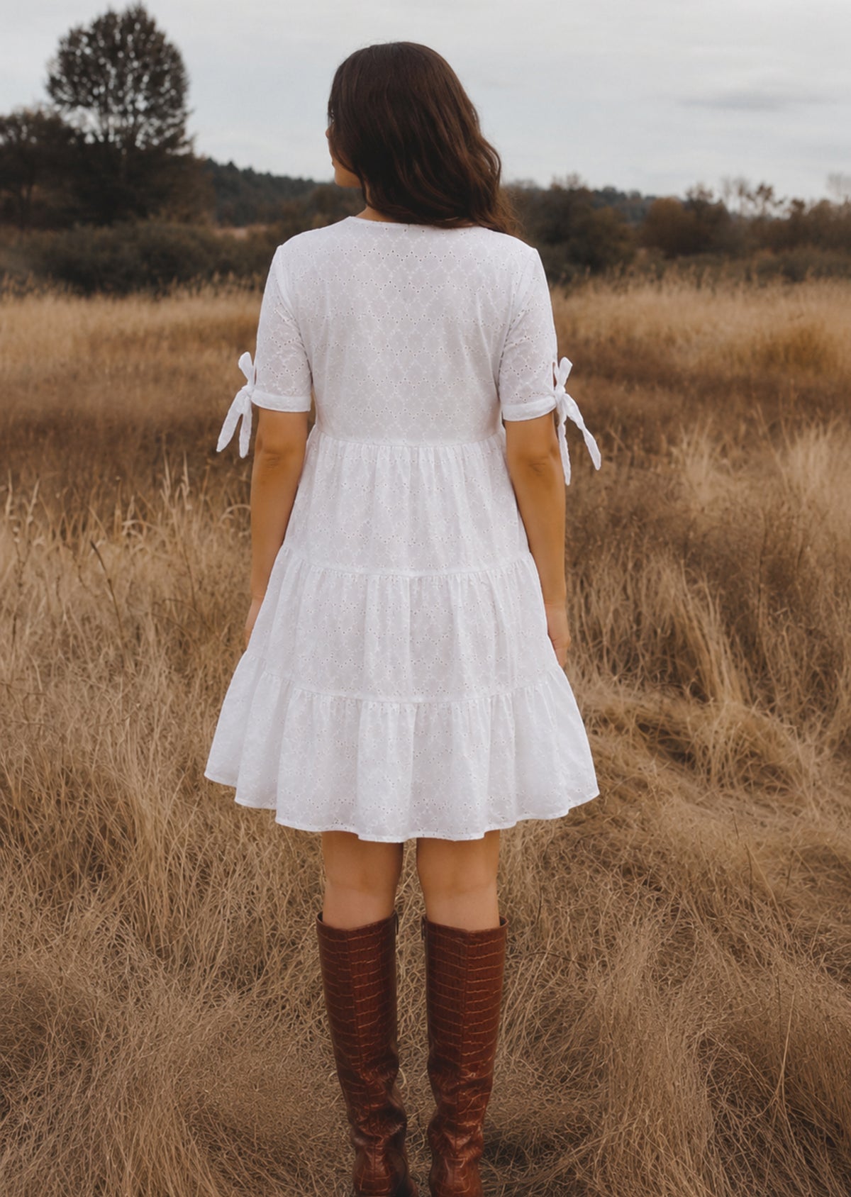 White Eyelet Embroidery Flared Summer Dress