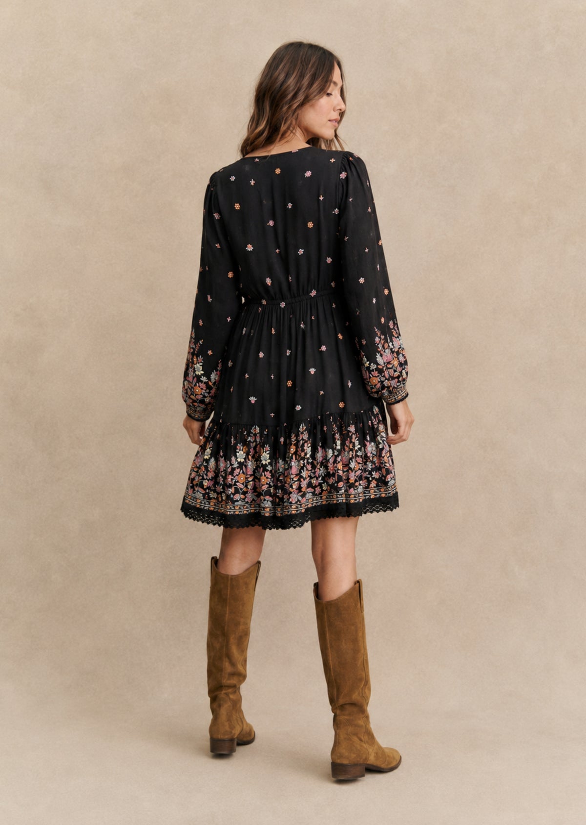 Black Floral Printed Short Dress