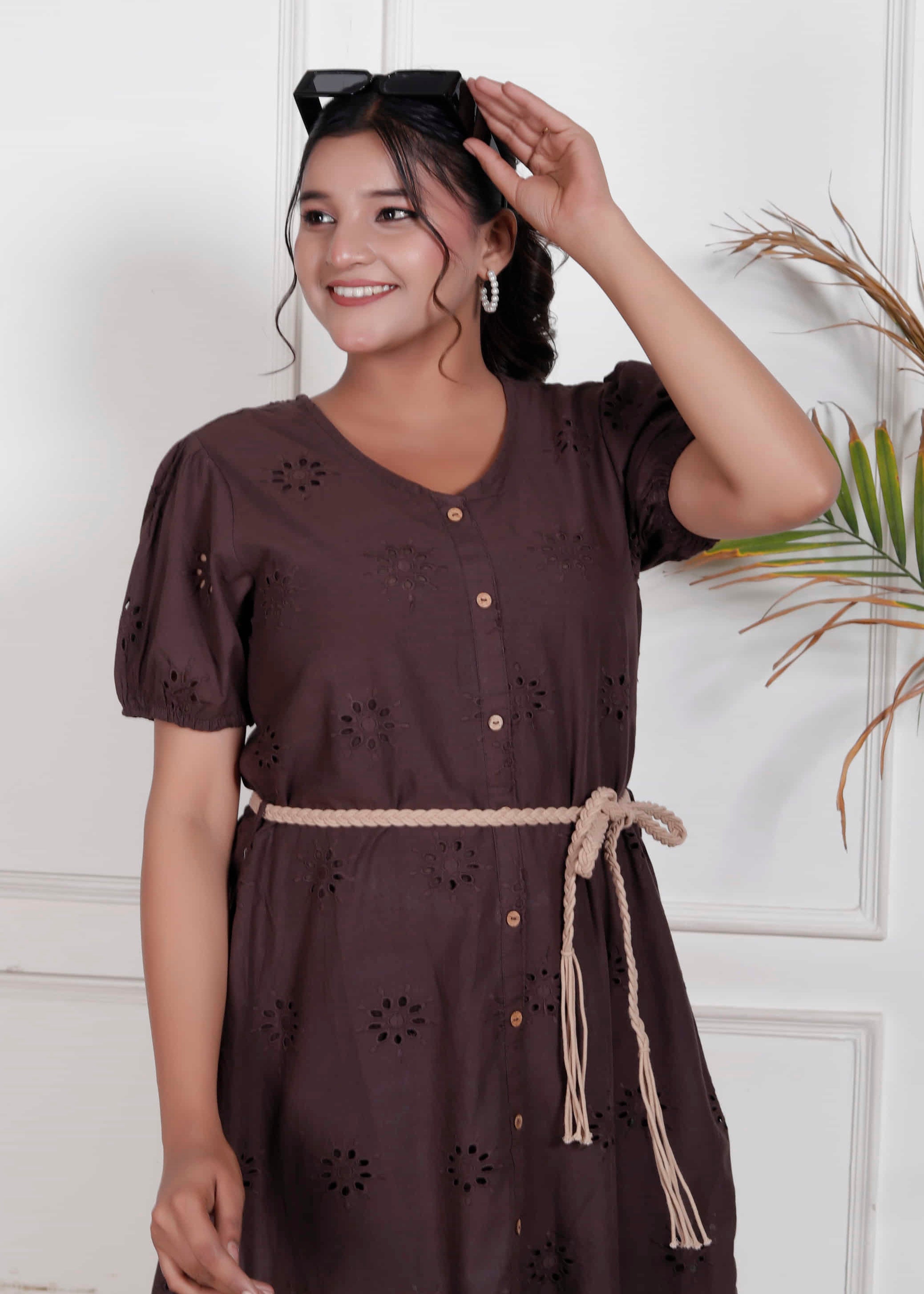 Brown Eyelet Cotton Dress