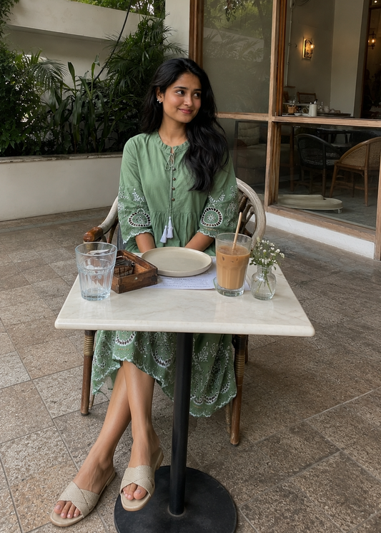 Sage Green Tiered Midi Dress