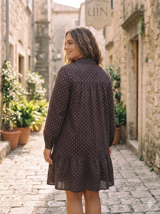 Midnight Ditsy Tiered Shirt Dress - Plus Size