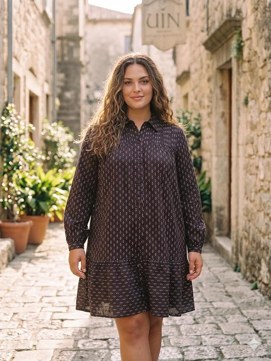 Midnight Ditsy Tiered Shirt Dress - Plus Size