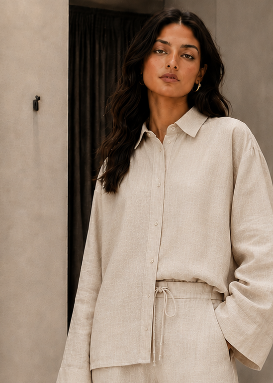 Beige Linen-Blend Wide Shirt