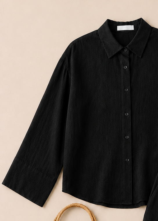 Black Linen-Blend Wide Shirt