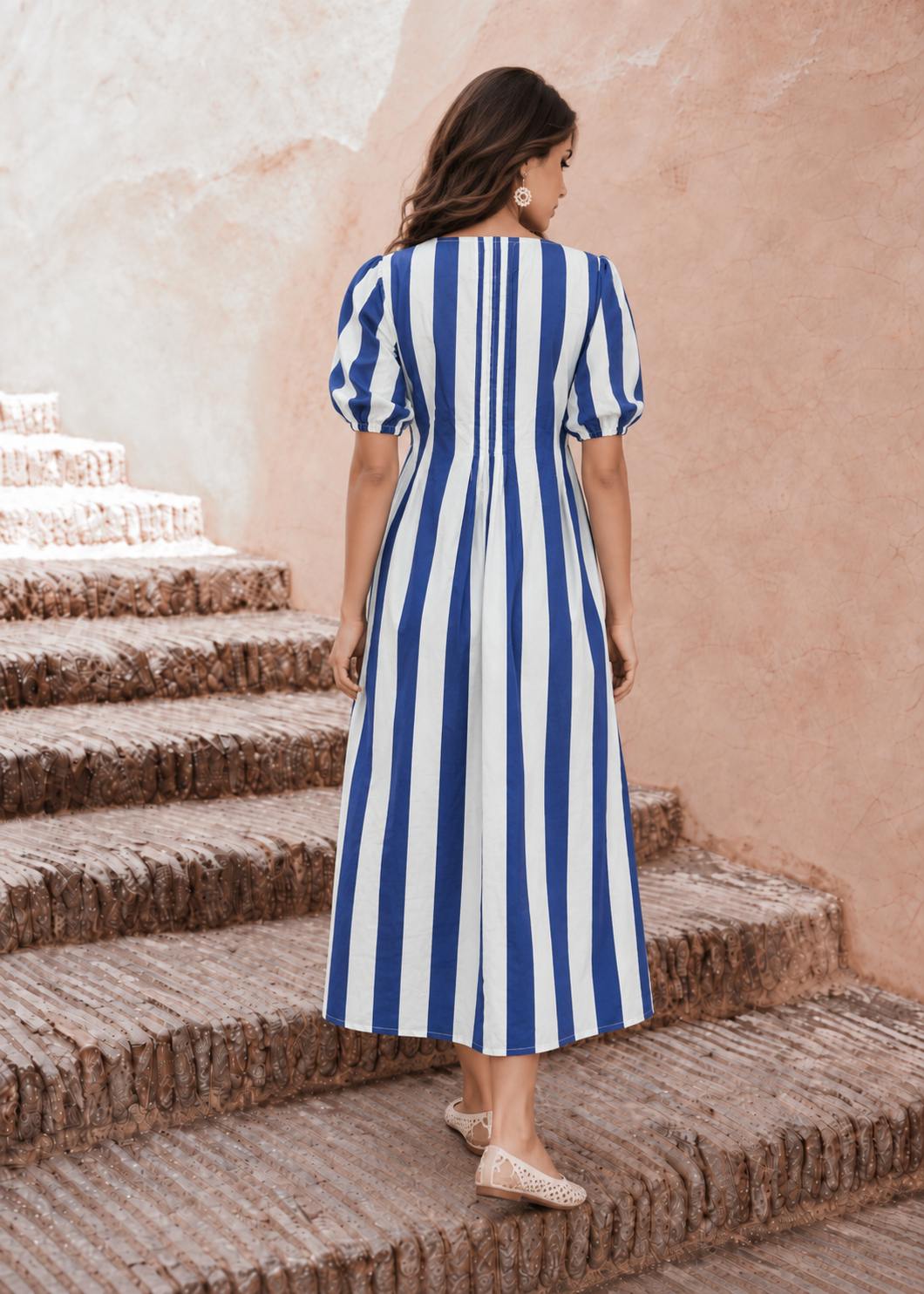 Azure Striped Cotton Midi Dress