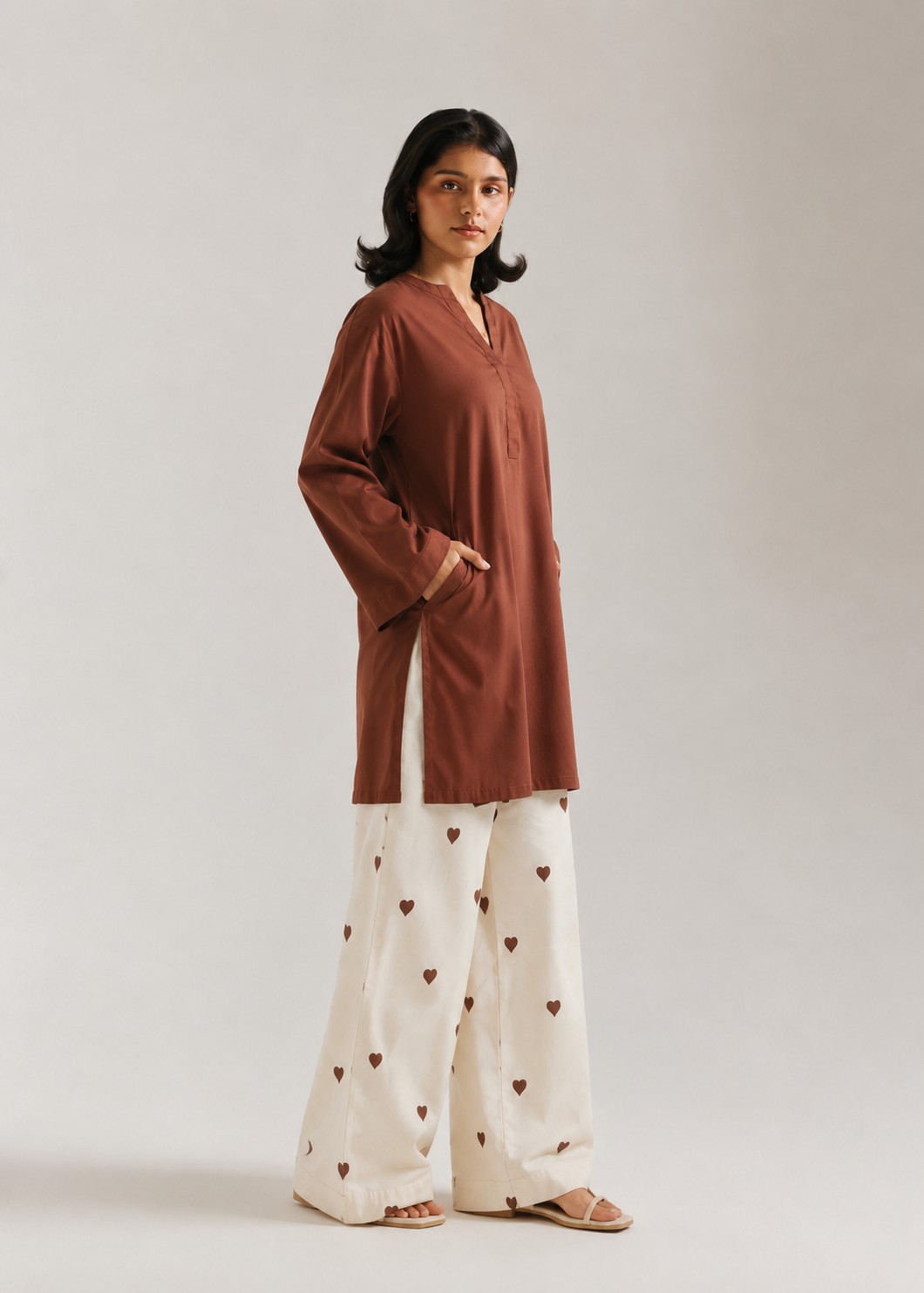 Mocha Heart Pure Cotton Farshi Coord Set