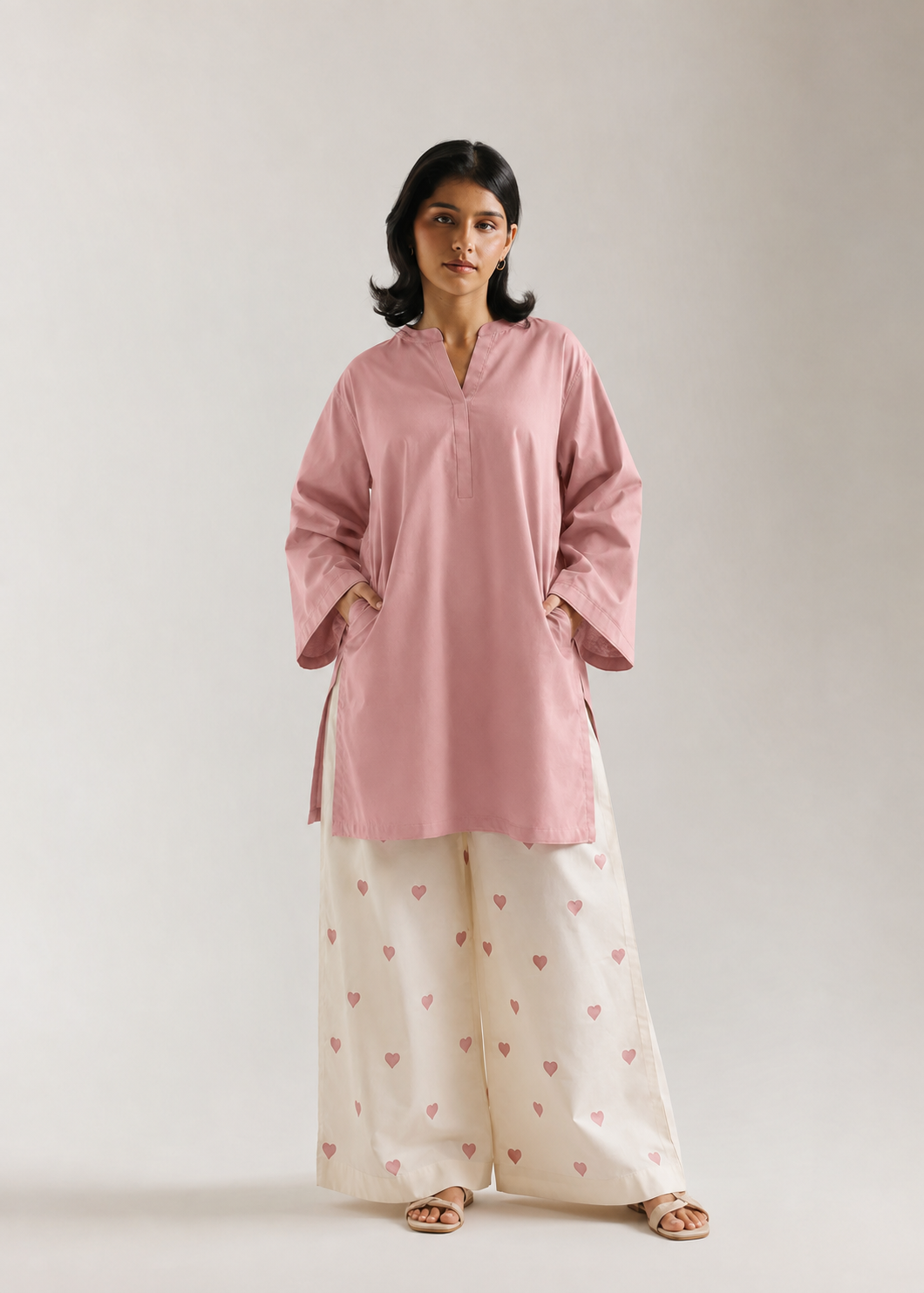 Pink Heart Pure Cotton Farshi Coord Set