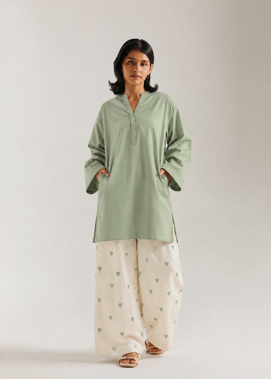 Pista Green Heart Pure Cotton Farshi Coord Set