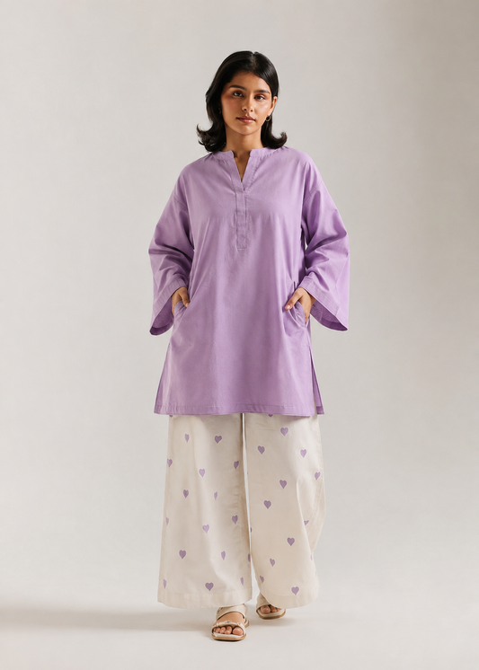 Lilac Purple Heart Pure Cotton Farshi Coord Set