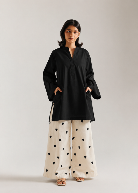 Black Heart Pure Cotton Farshi Coord Set